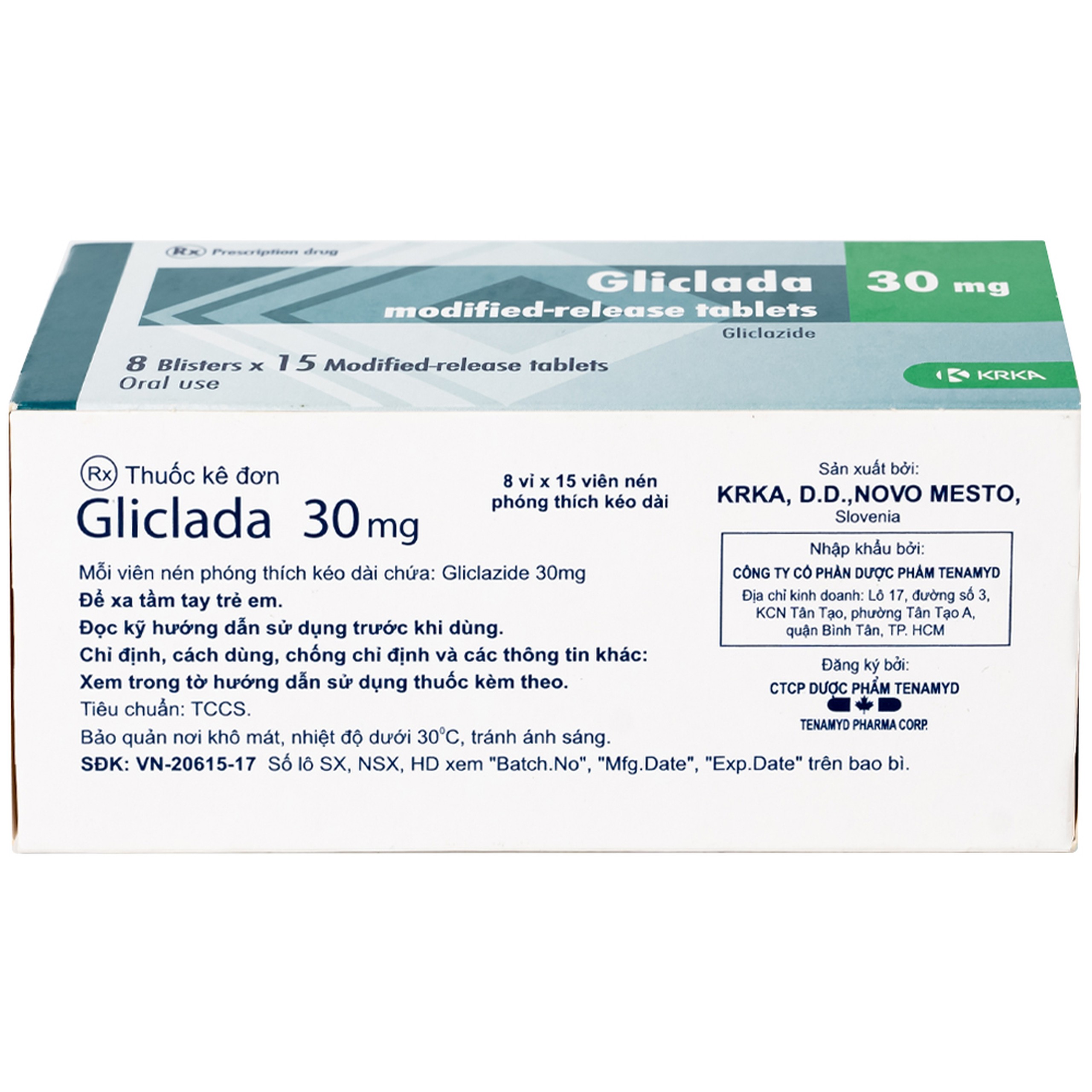 Thuốc Gliclada 30mg KRKA điều trị bệnh tiểu đường (8 vỉ x 15 viên)
