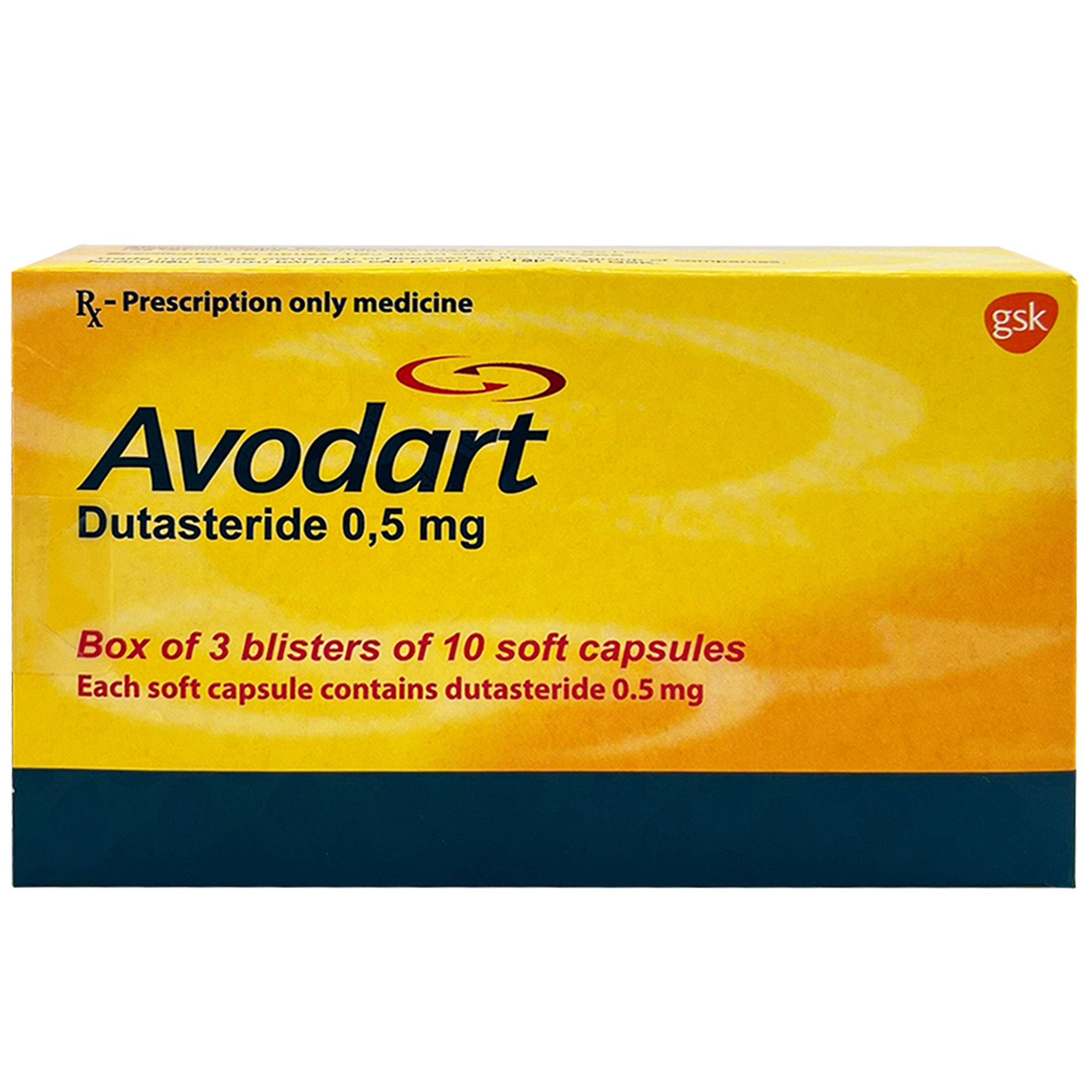 Thuốc Avodart 0.5mg GSK điều trị tăng sản lành tính tuyến tiền liệt (3 vỉ x 10 viên)