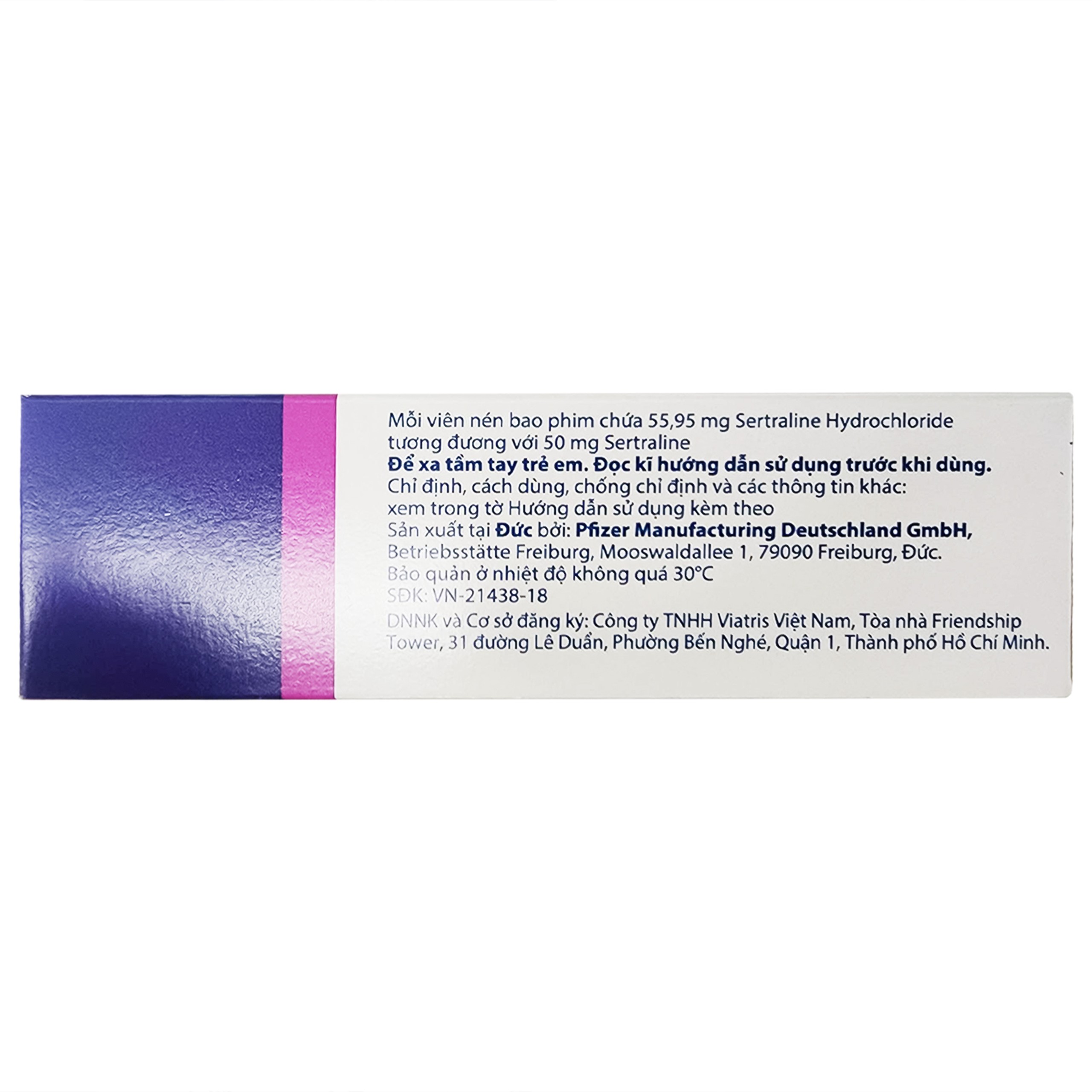 Thuốc Zoloft Sertraline 50mg Viatris điều trị triệu chứng bệnh trầm cảm (3 vỉ x 10 viên)
