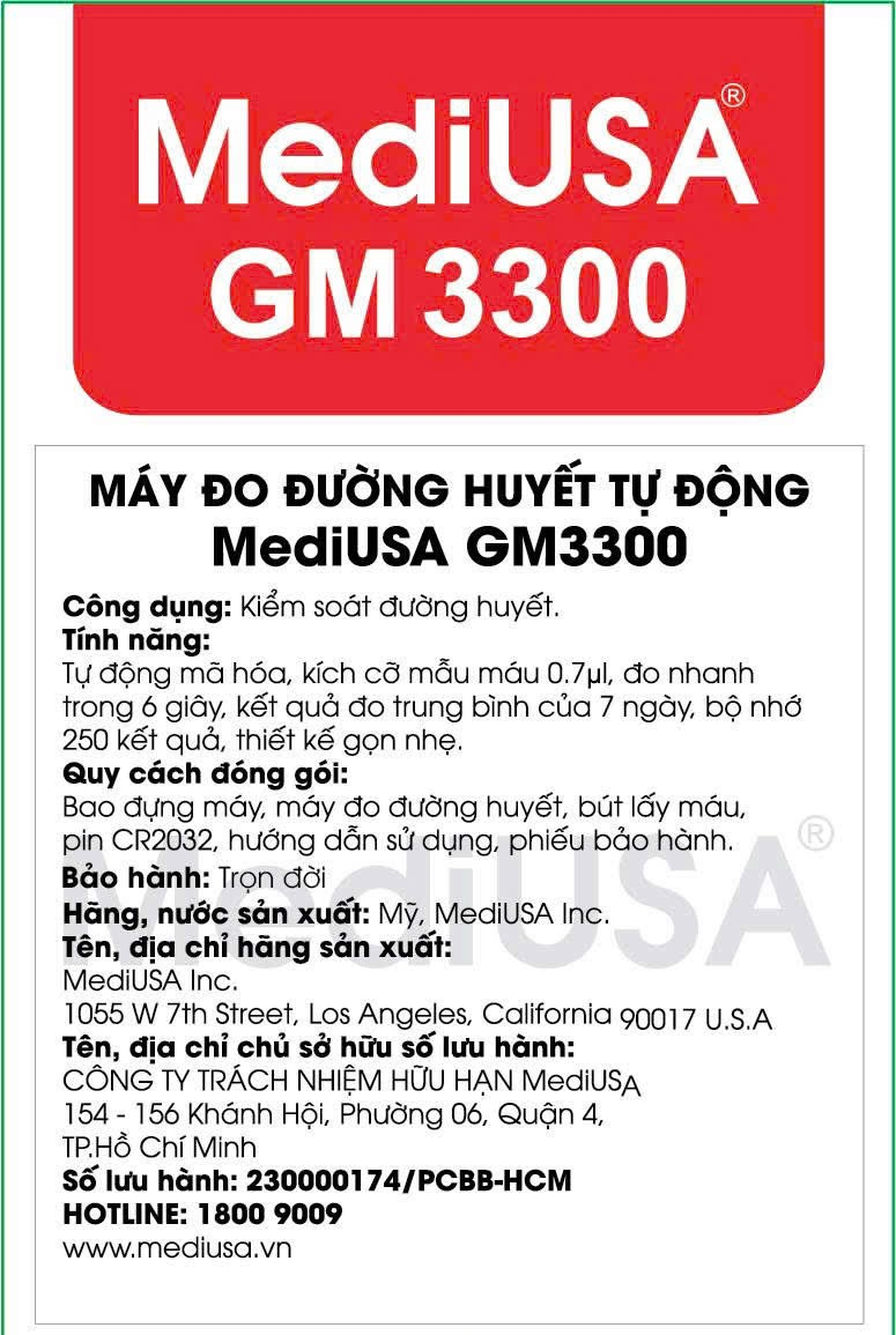 Máy đo đường huyết MediUsa GM3300 hỗ trợ theo dõi, kiểm soát lượng đường trong máu