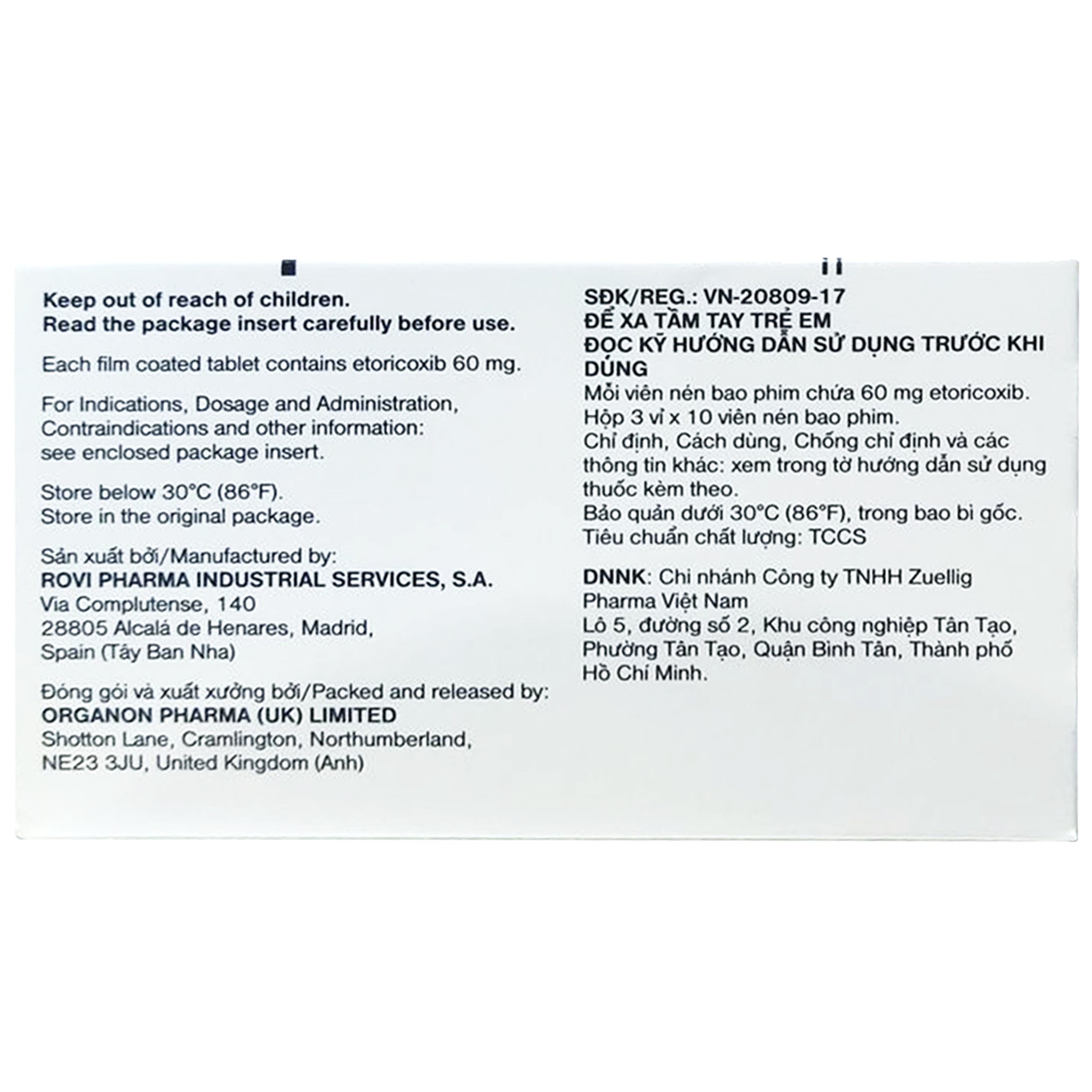 Thuốc Arcoxia 60mg Organon điều trị cấp tính và mãn tính thoái hóa khớp, viêm khớp dạng thấp (3 vỉ x 10 viên)