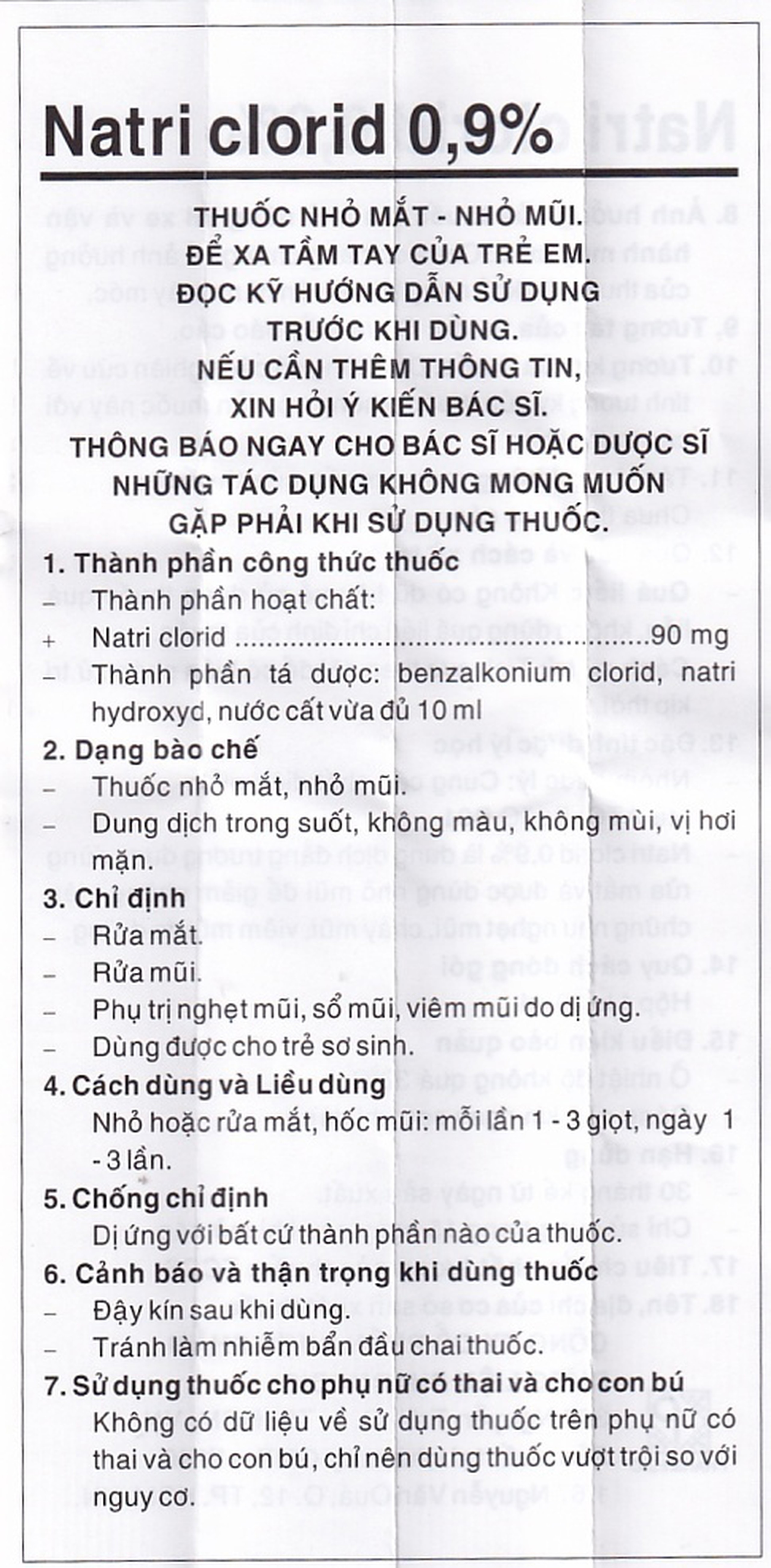 Thuốc nhỏ mắt, nhỏ mũi Natri Clorid 0,9% Pharmedic hỗ trợ rửa mắt, rửa mũi, phụ trị nghẹt mũi, sổ mũi (10ml)