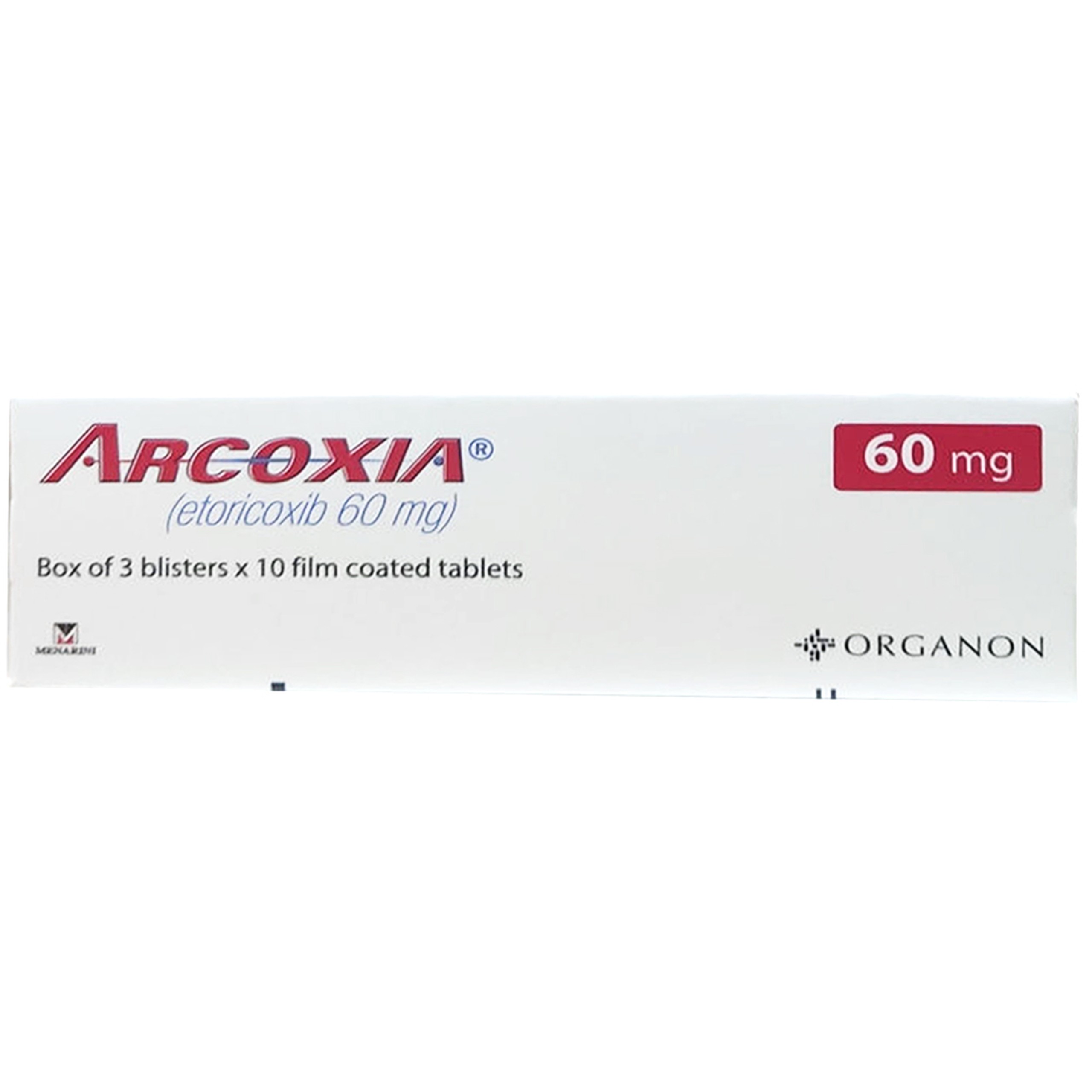 Thuốc Arcoxia 60mg Organon điều trị cấp tính và mãn tính thoái hóa khớp, viêm khớp dạng thấp (3 vỉ x 10 viên)