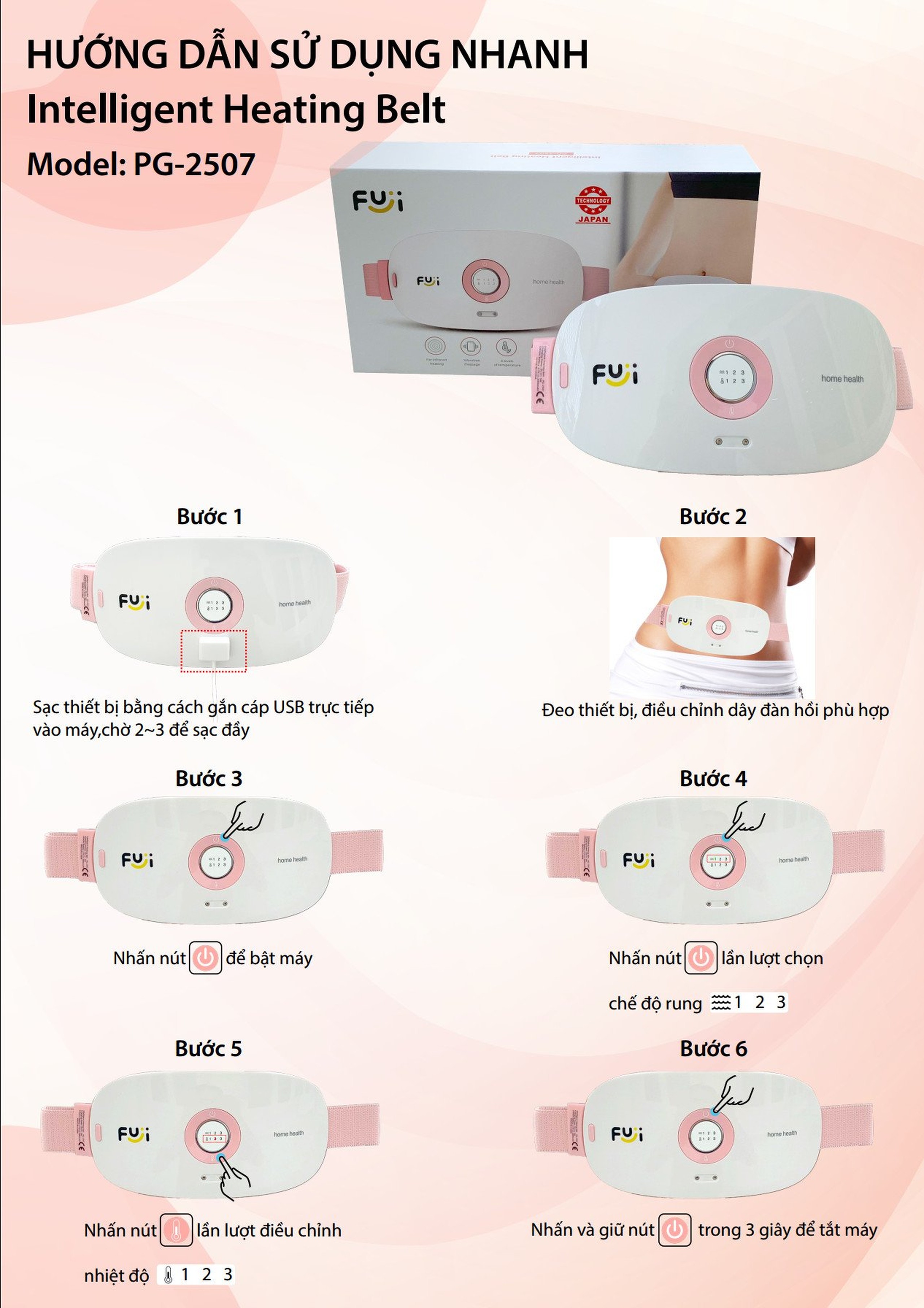 Máy massage (mát xa) bụng Fuji PG-2507 giúp làm ấm đều vùng bụng