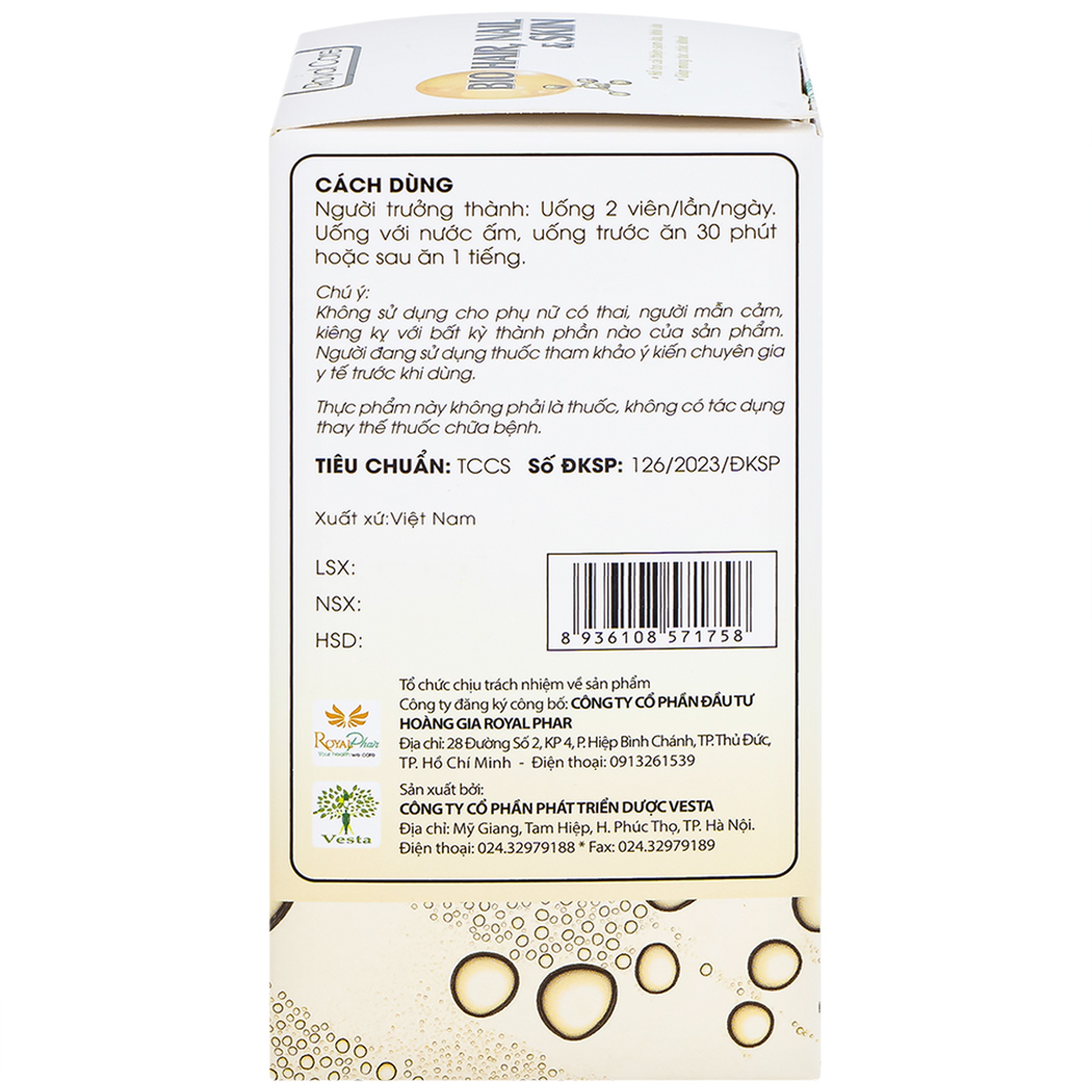 Thực phẩm bảo vệ sức khỏe Royal Care Bio Hair, Nail & Skin hỗ trợ cải thiện sạm da, khô da, móng tóc chắc khoẻ (30 viên)