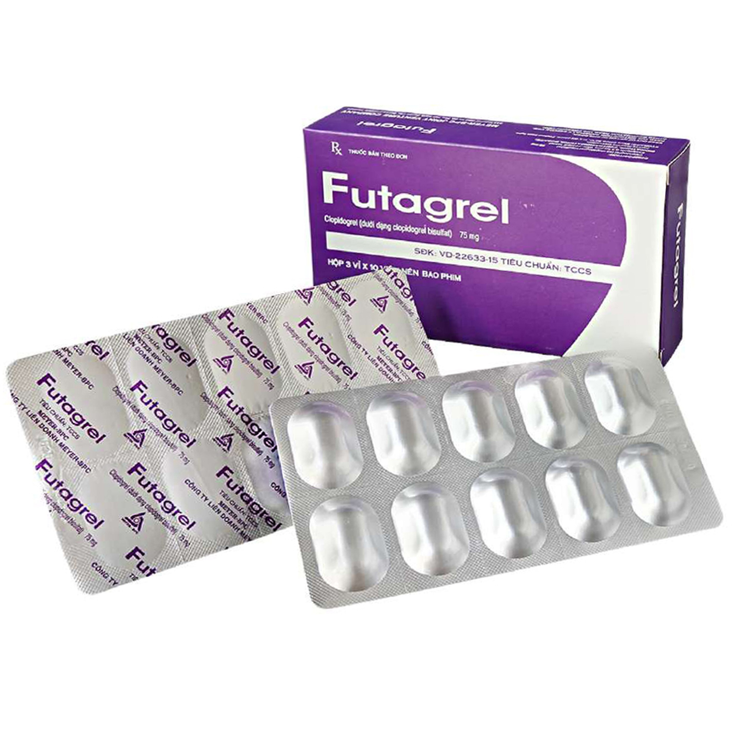 Thuốc Futagrel Meyer phòng ngừa nhồi máu cơ tim, bệnh lý động mạch ngoại biên, đột quỵ (3 vỉ x 10 viên)