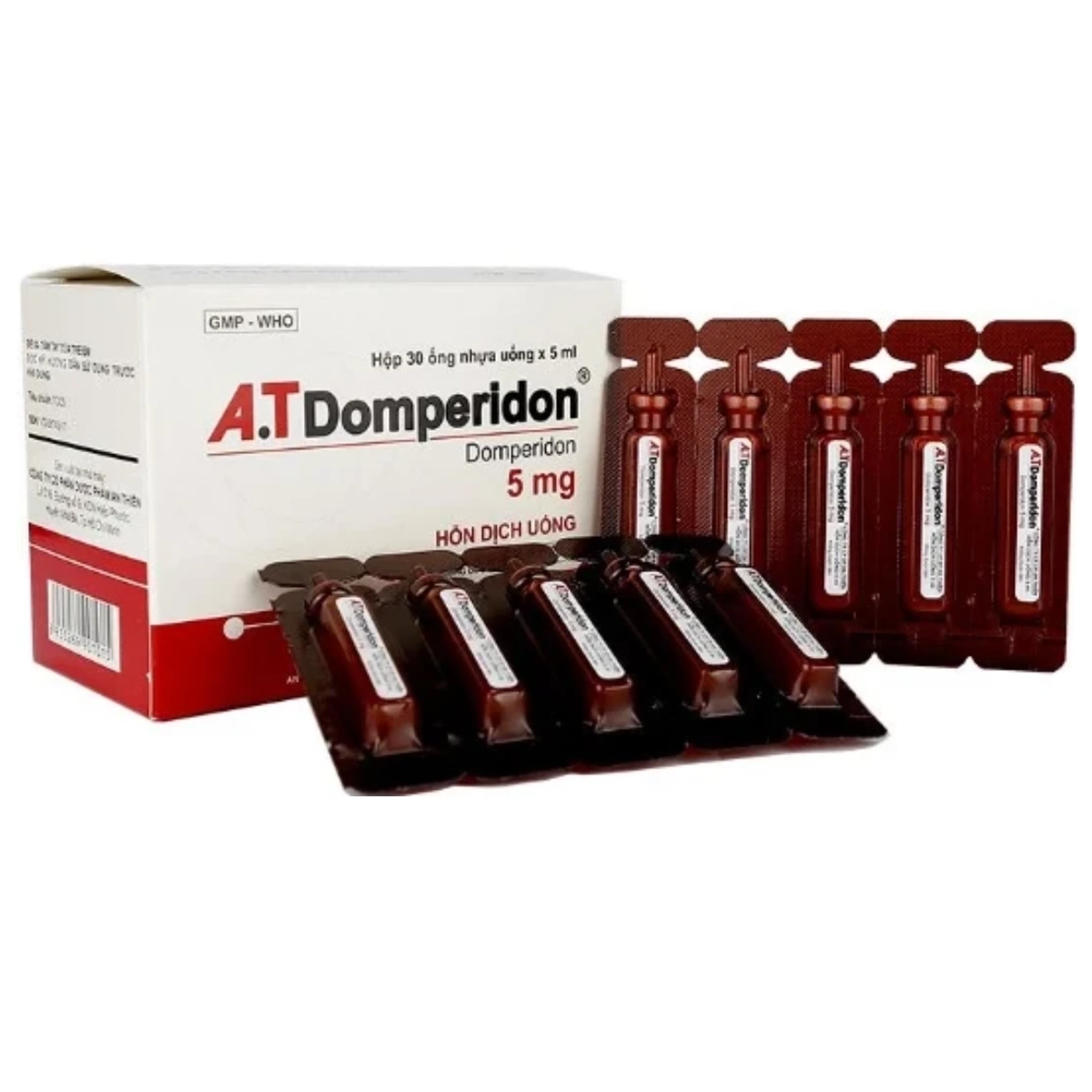 Thuốc A.T Domperidon 5mg An Thiên điều trị các trường hợp buồn nôn và nôn (30 ống)