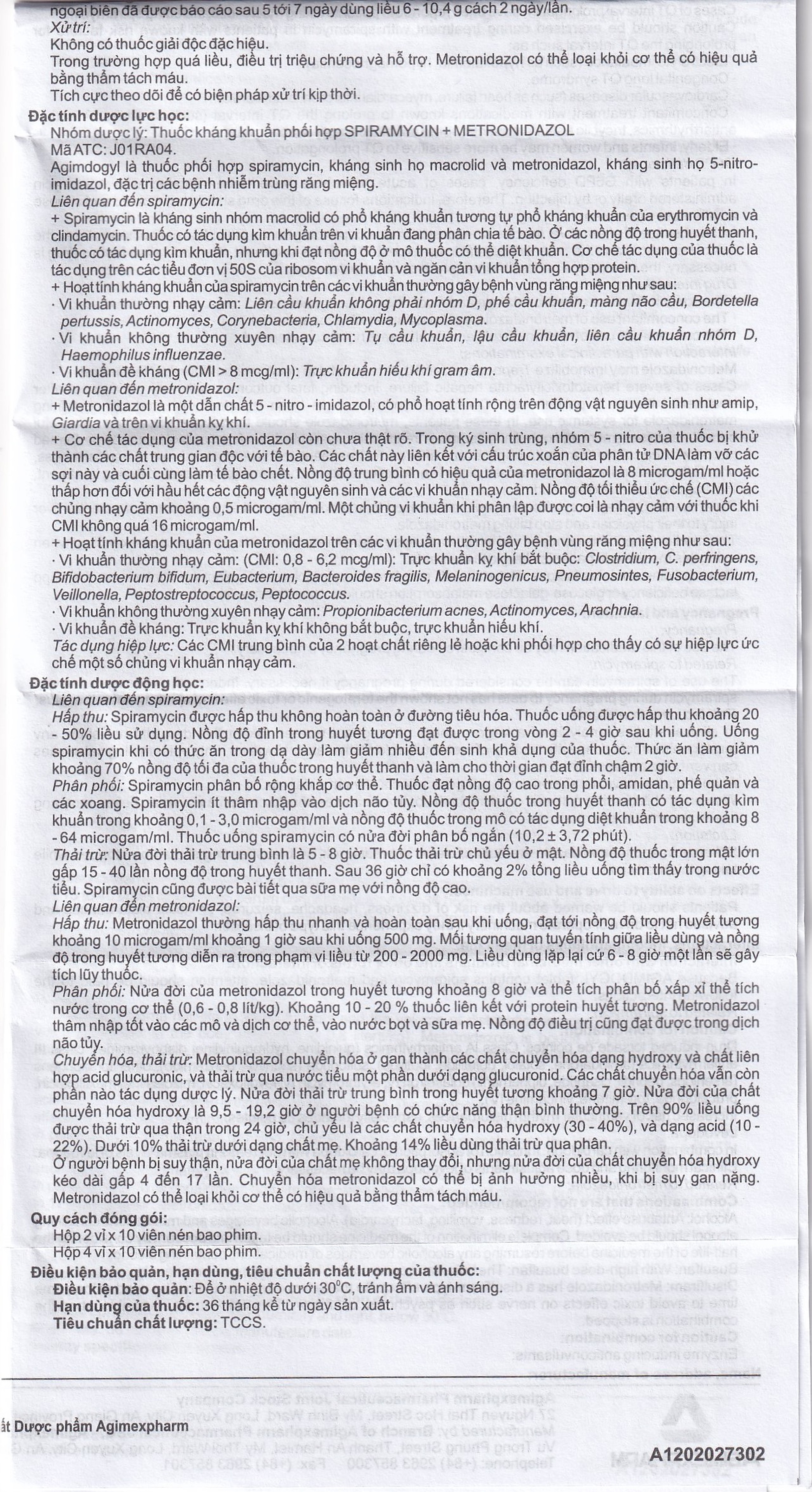 Thuốc Agimdogyl 125mg/750000IU Agimexpharm điều trị nhiễm trùng răng miệng cấp tính, mạn tính (2 vỉ x 10 viên)