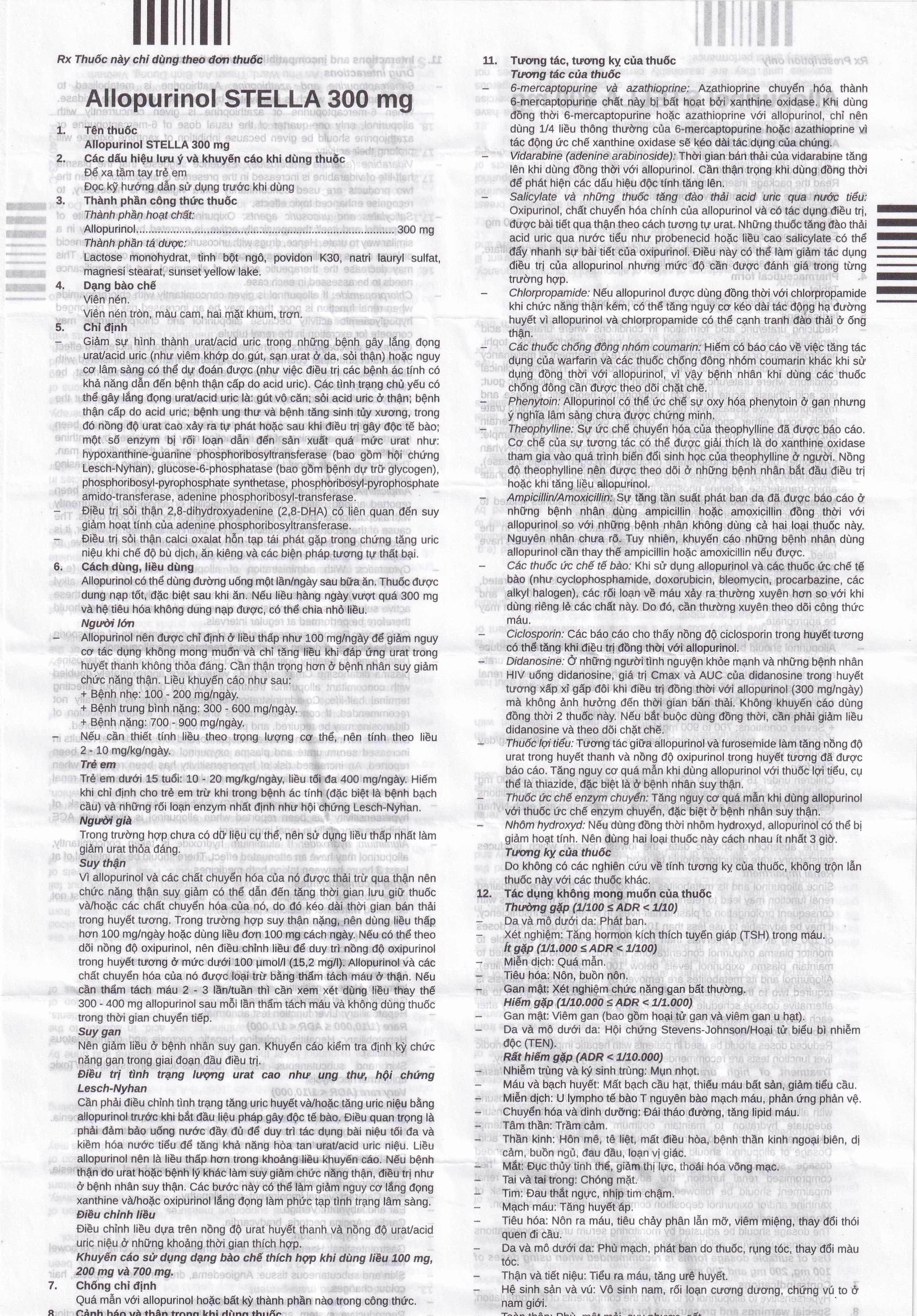 Thuốc Allopurinol 300mg Stella Pharm giảm sự hình thành acid uric, điều trị bệnh gout (10 vỉ x 10 viên)