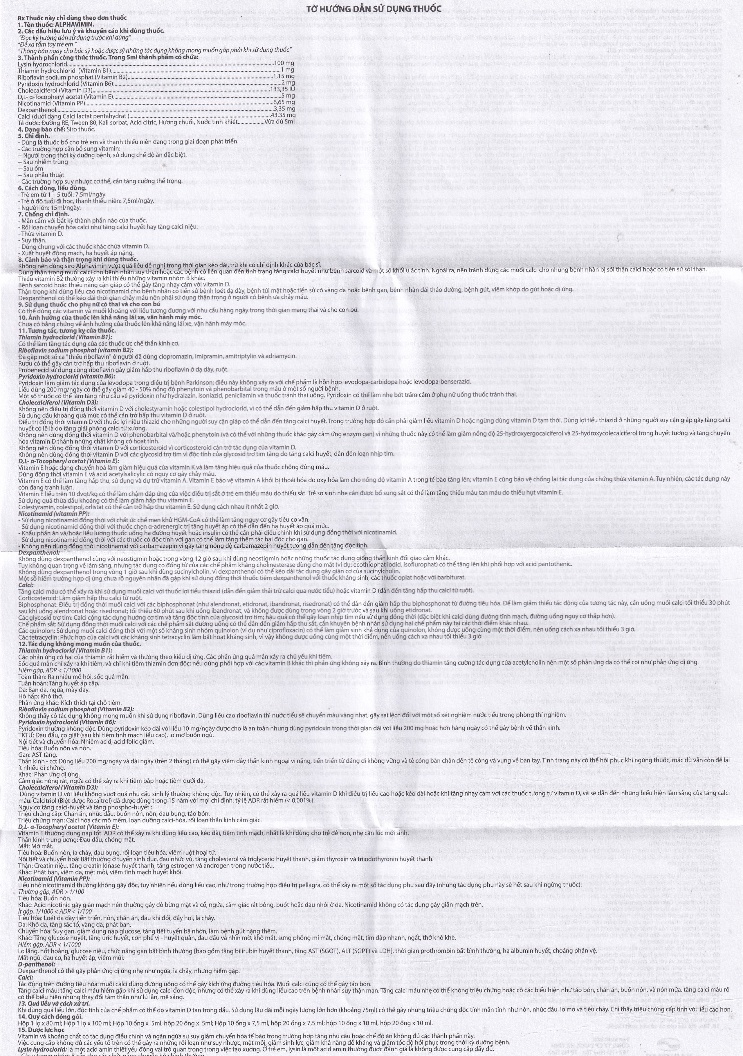 Thuốc Alphavimin 10ml Hadiphar bổ sung vitamin trong thời kỳ dưỡng bệnh, chế độ ăn đặc biệt (20 ống)