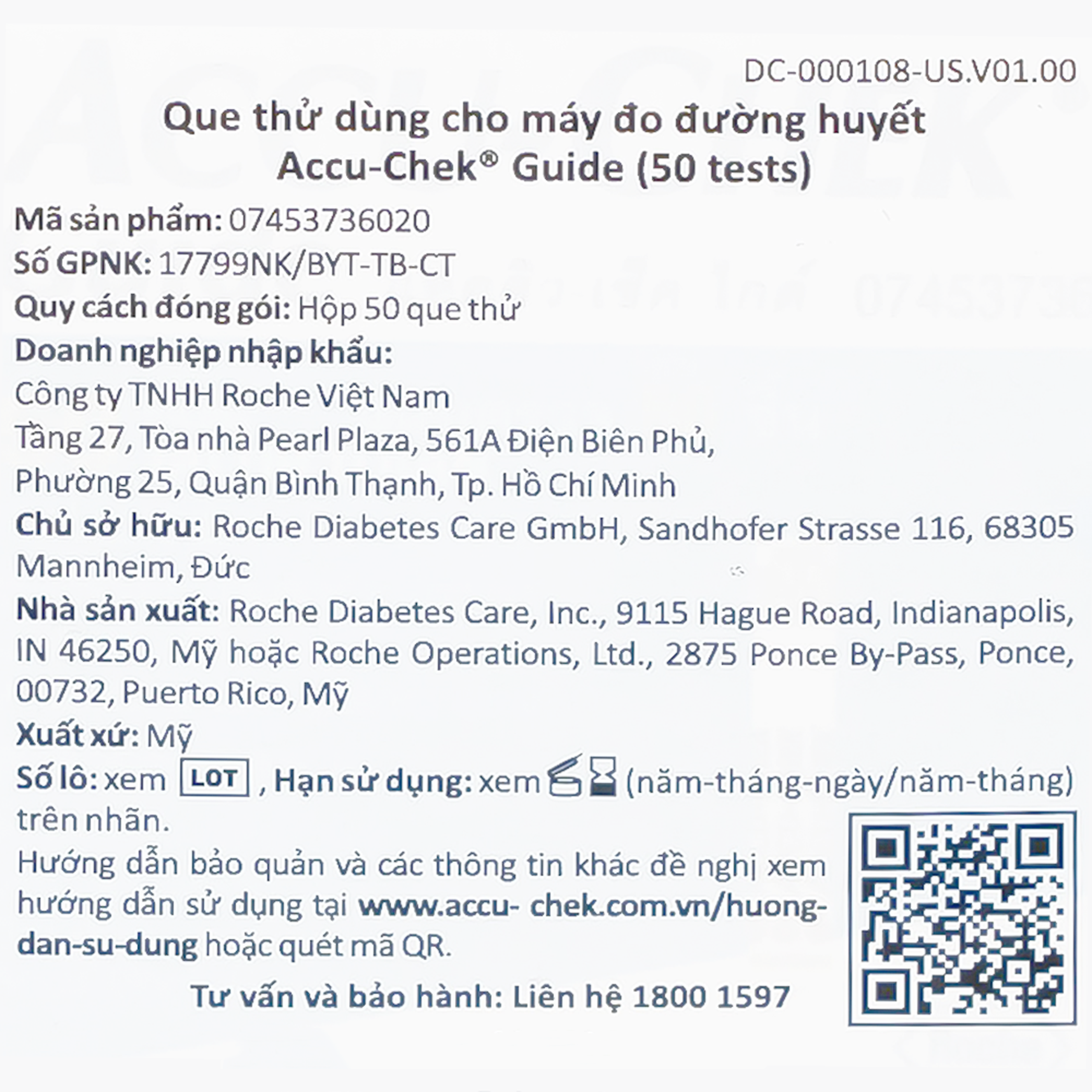 Que thử đường huyết Accu Chek Guide (50 que)