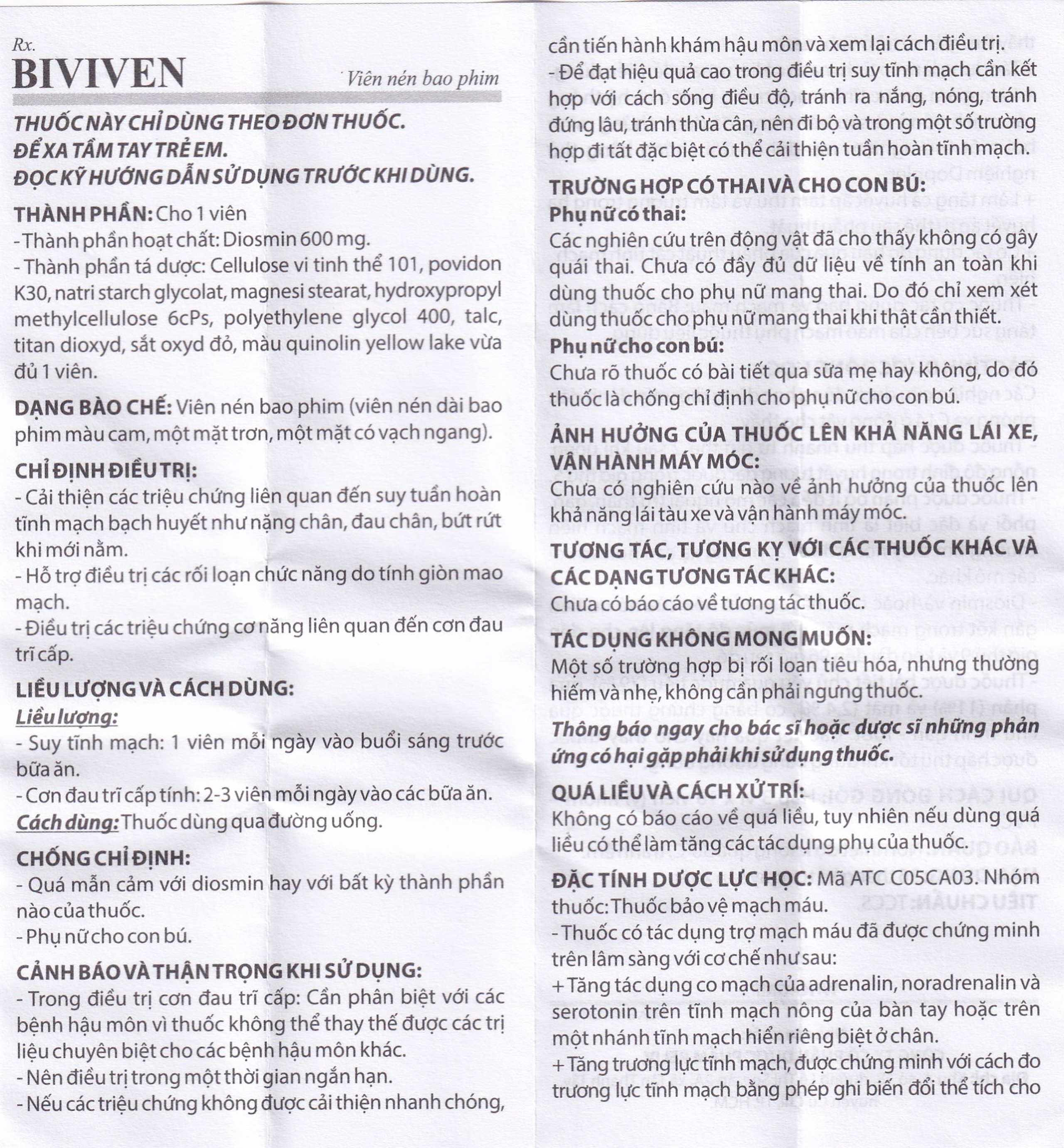 Thuốc BiviVen 600mg Reliv hỗ trợ cải thiện triệu chứng suy tuần hoàn tĩnh mạch bạch huyết (3 vỉ x 10 viên)