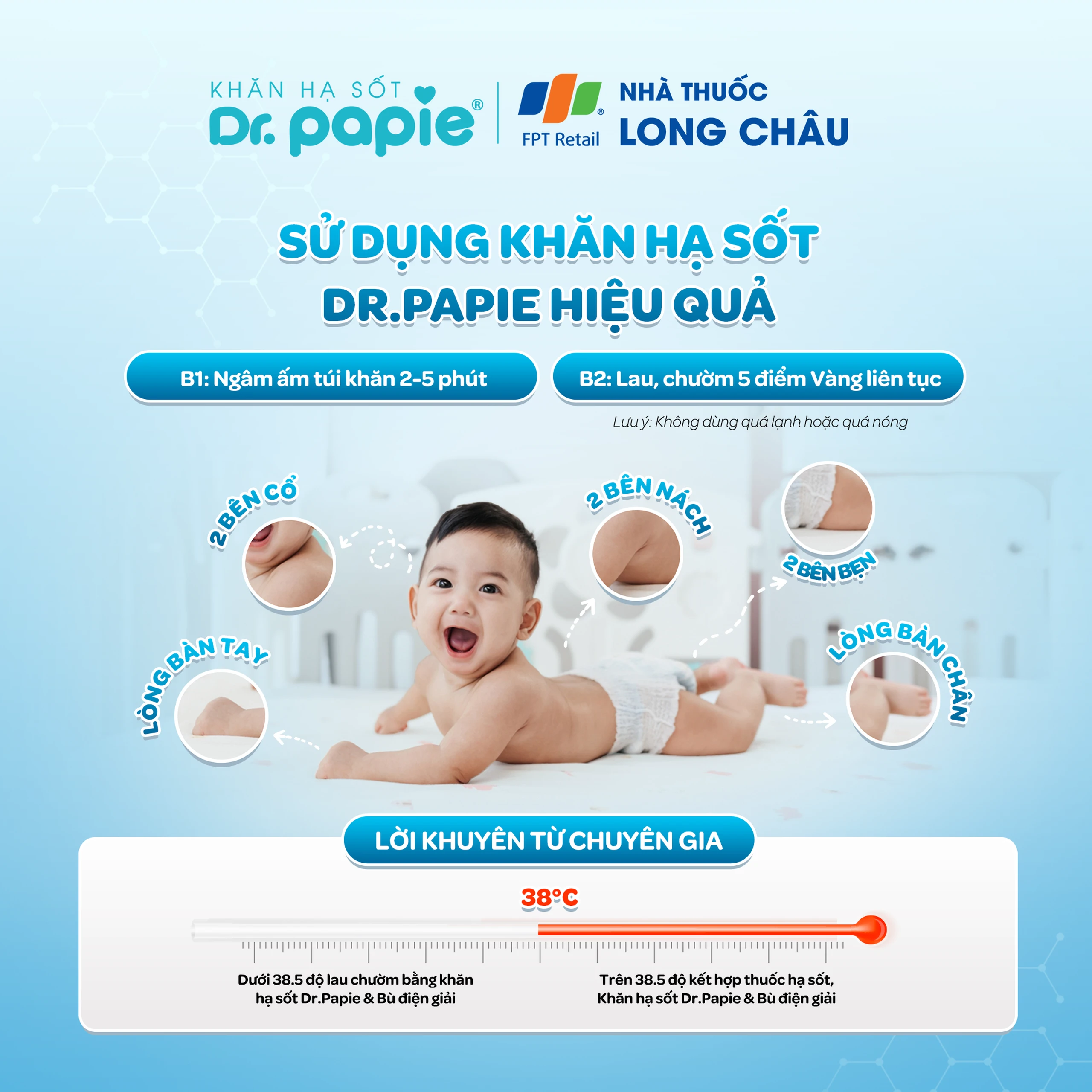 Khăn hạ sốt Dr.Papie 3M0+ Starmed (5 gói x 5 miếng) hạ nhiệt giảm sốt dùng cho trẻ từ 3 tháng tuổi