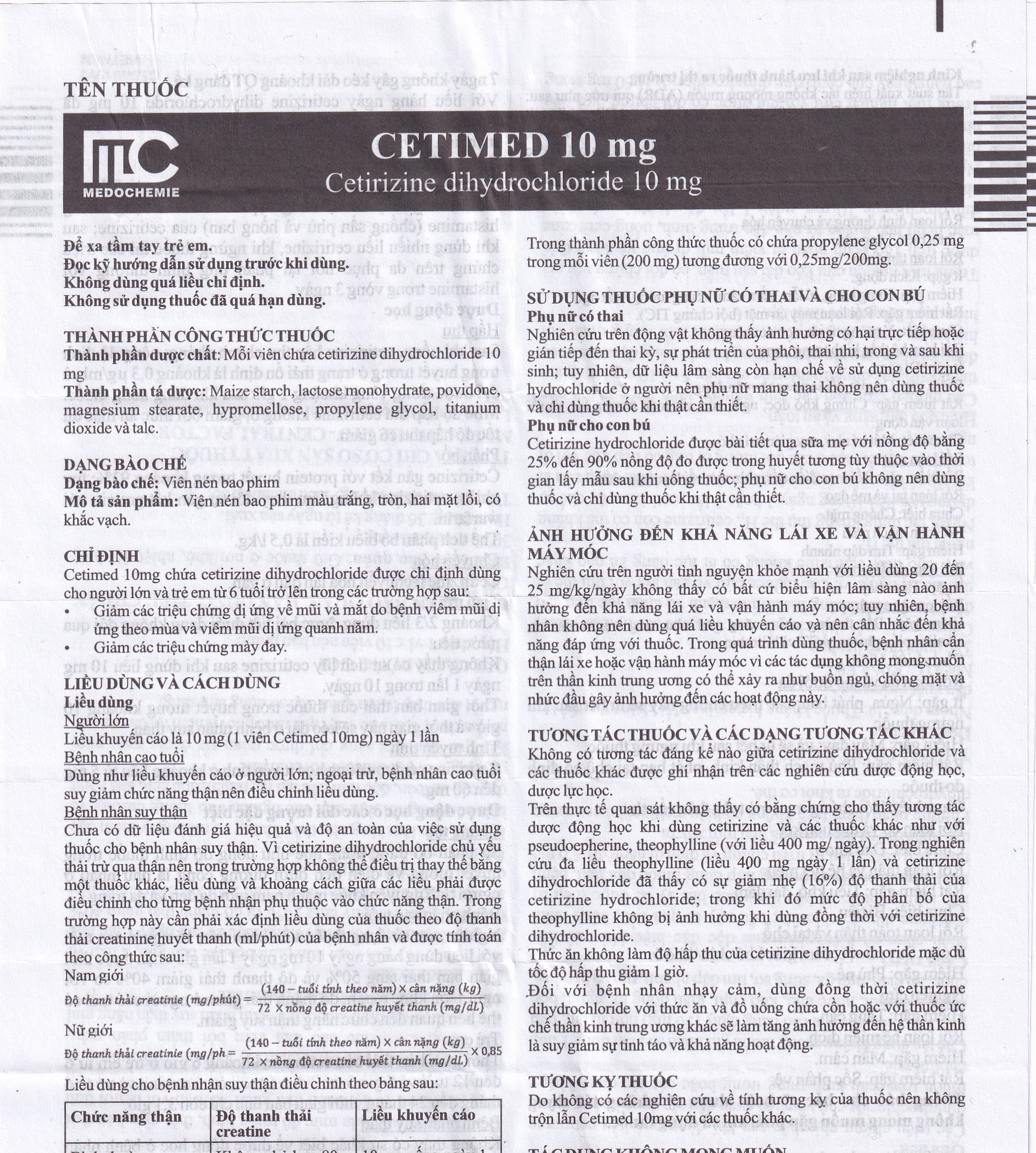 Thuốc Cetimed 10mg Medochemie điều trị triệu chứng viêm mũi dị ứng (1 vỉ x 10 viên)