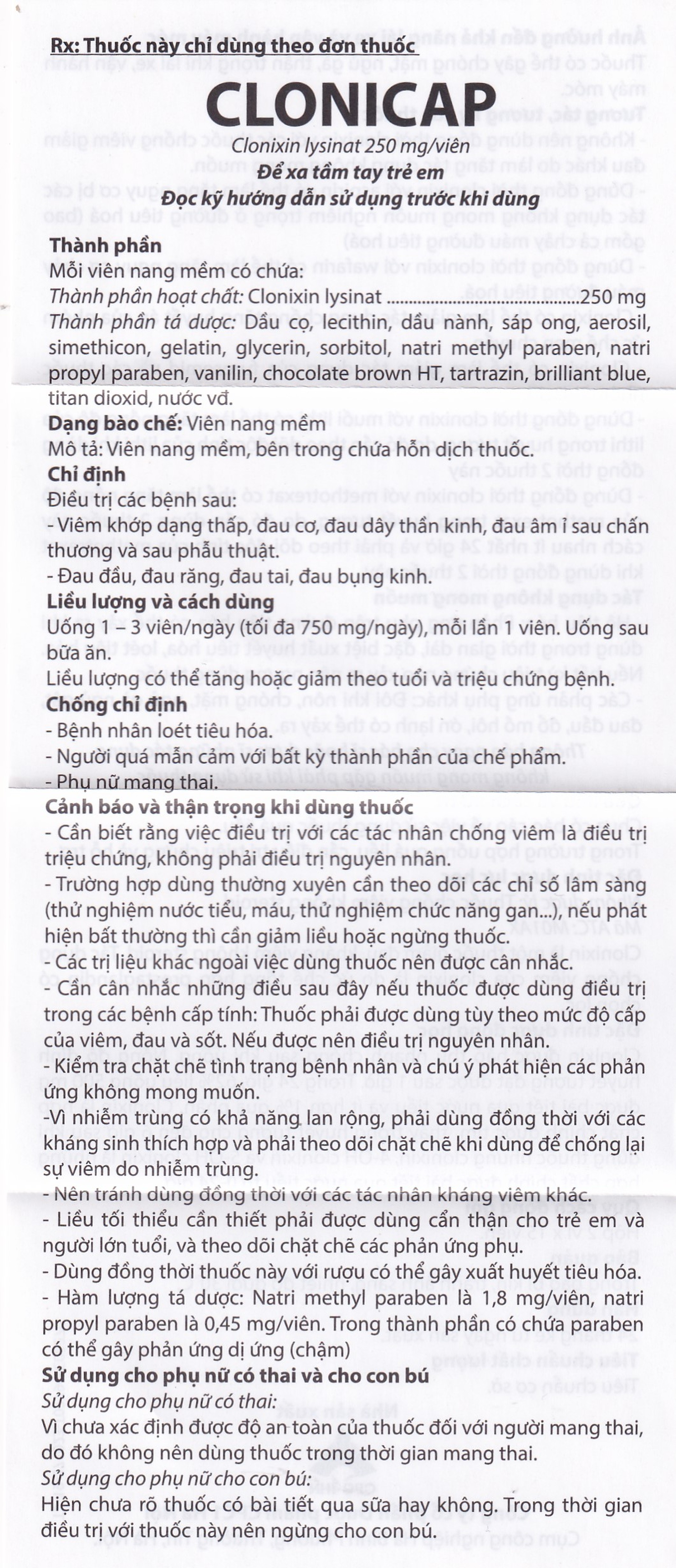 Thuốc Clonicap 250mg CPC1HN điều trị viêm khớp dạng thấp, đau cơ (2 vỉ x 15 viên)