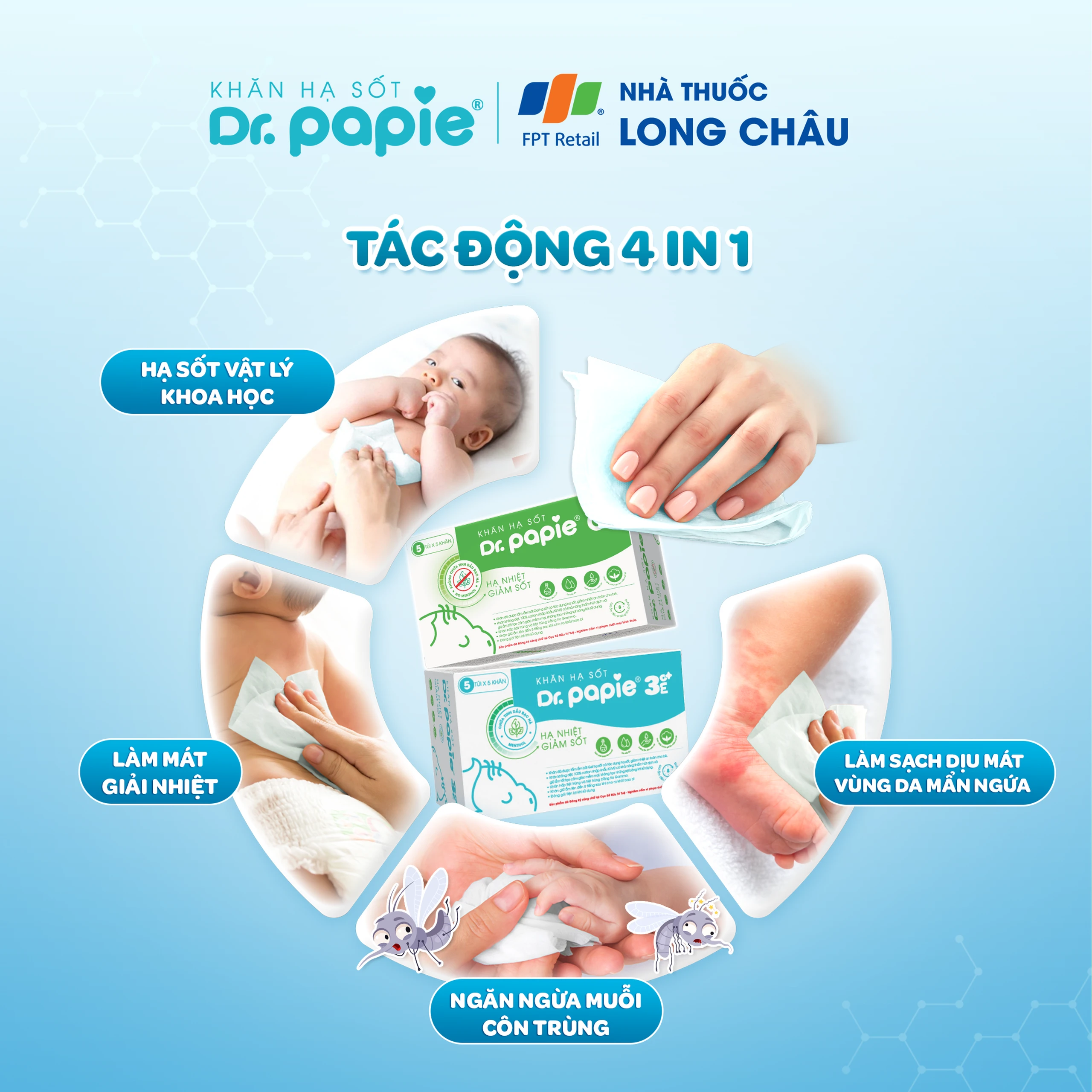 Khăn hạ sốt Dr.Papie 3M0+ Starmed (5 gói x 5 miếng) hạ nhiệt giảm sốt dùng cho trẻ từ 3 tháng tuổi