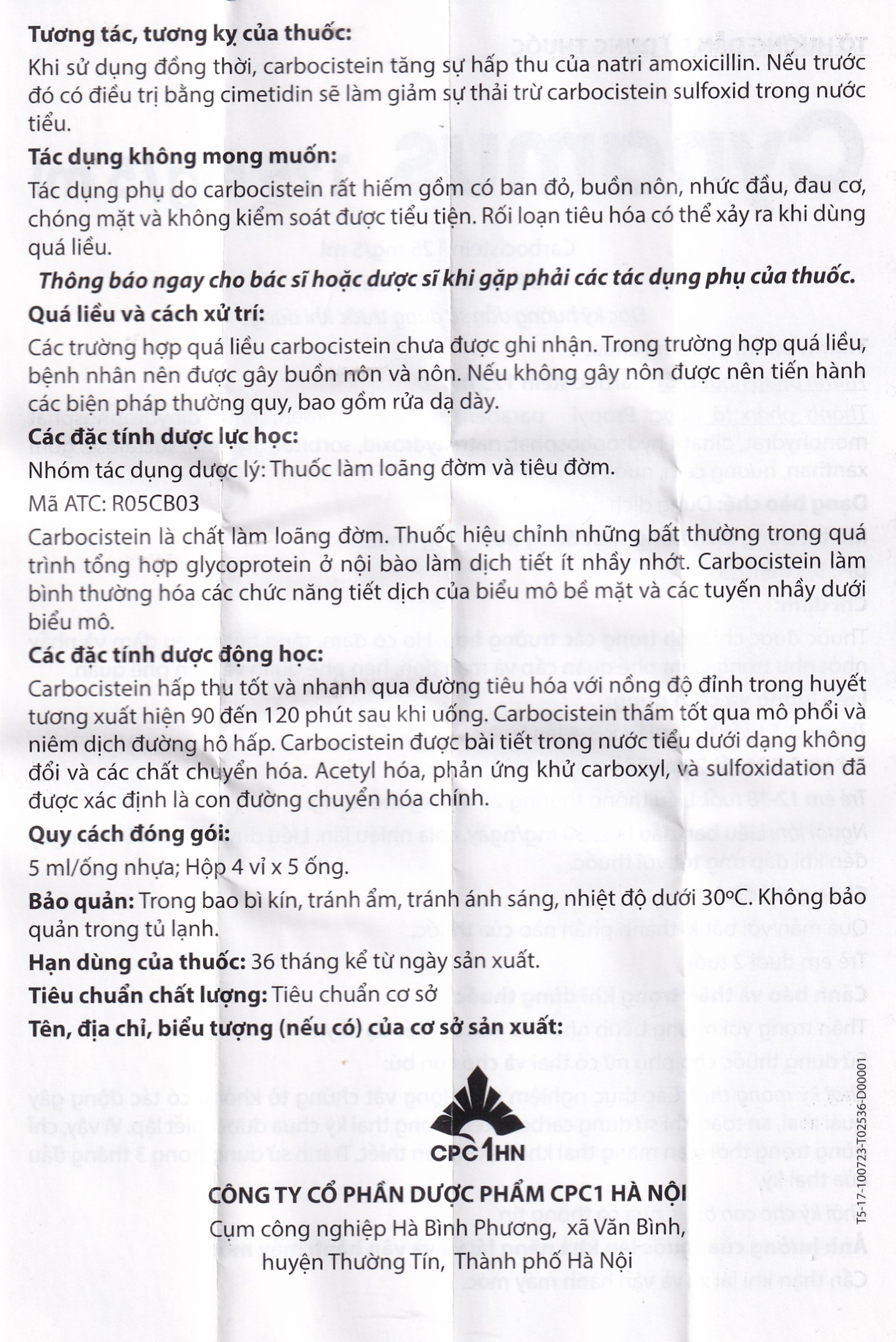 Dung dịch uống Cynamus 125mg/5ml CPC1HN dùng khi ho có đàm, tăng tiết nhiều đàm (4 vỉ x 5 ống)