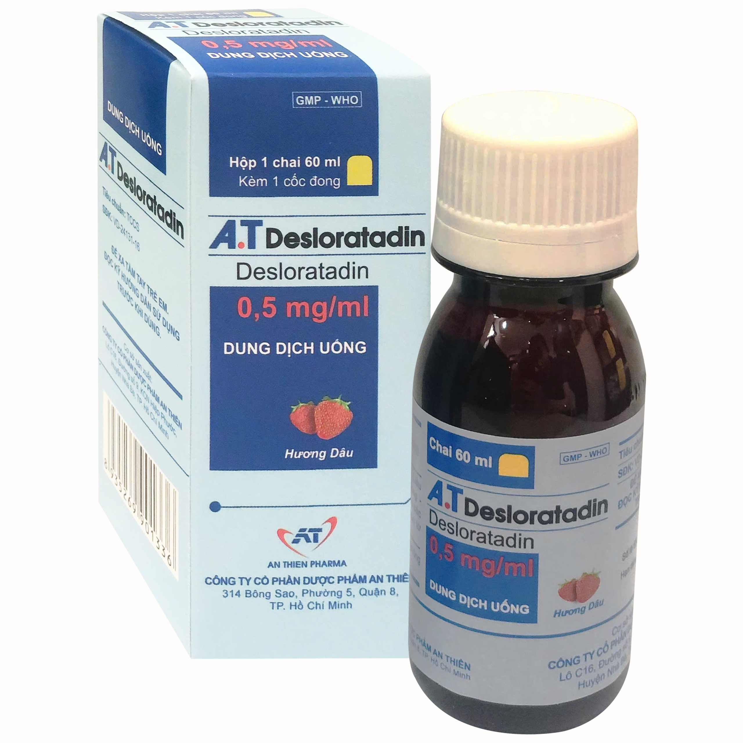Dung dịch uống A.T Desloratadin 2.5mg An Thiên giảm viêm mũi dị ứng, ngứa, nổi mày đay mạn tính (60ml)