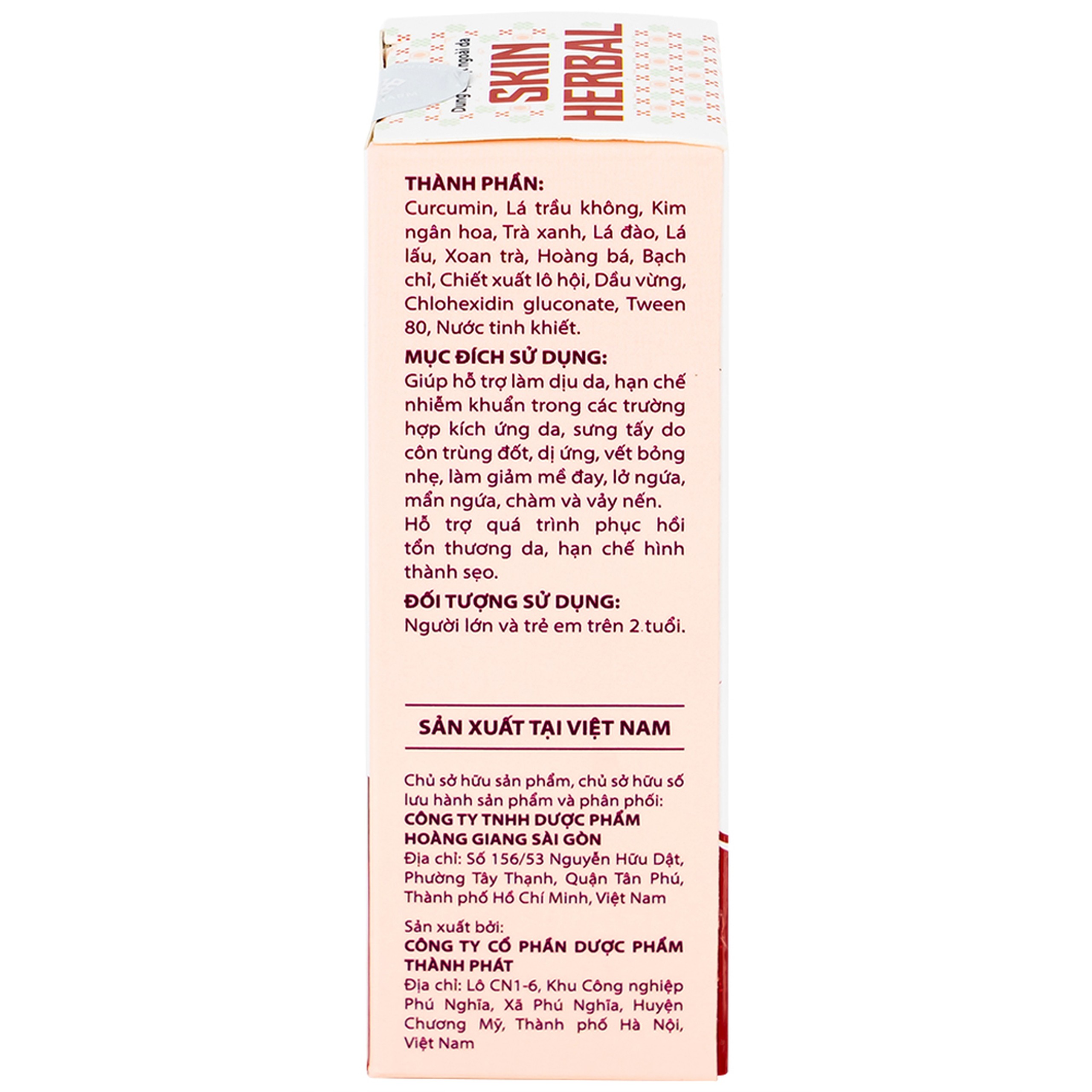 Xịt giảm ngứa, mề đay, chàm, vết bỏng nhẹ Skin Herbal 20ml