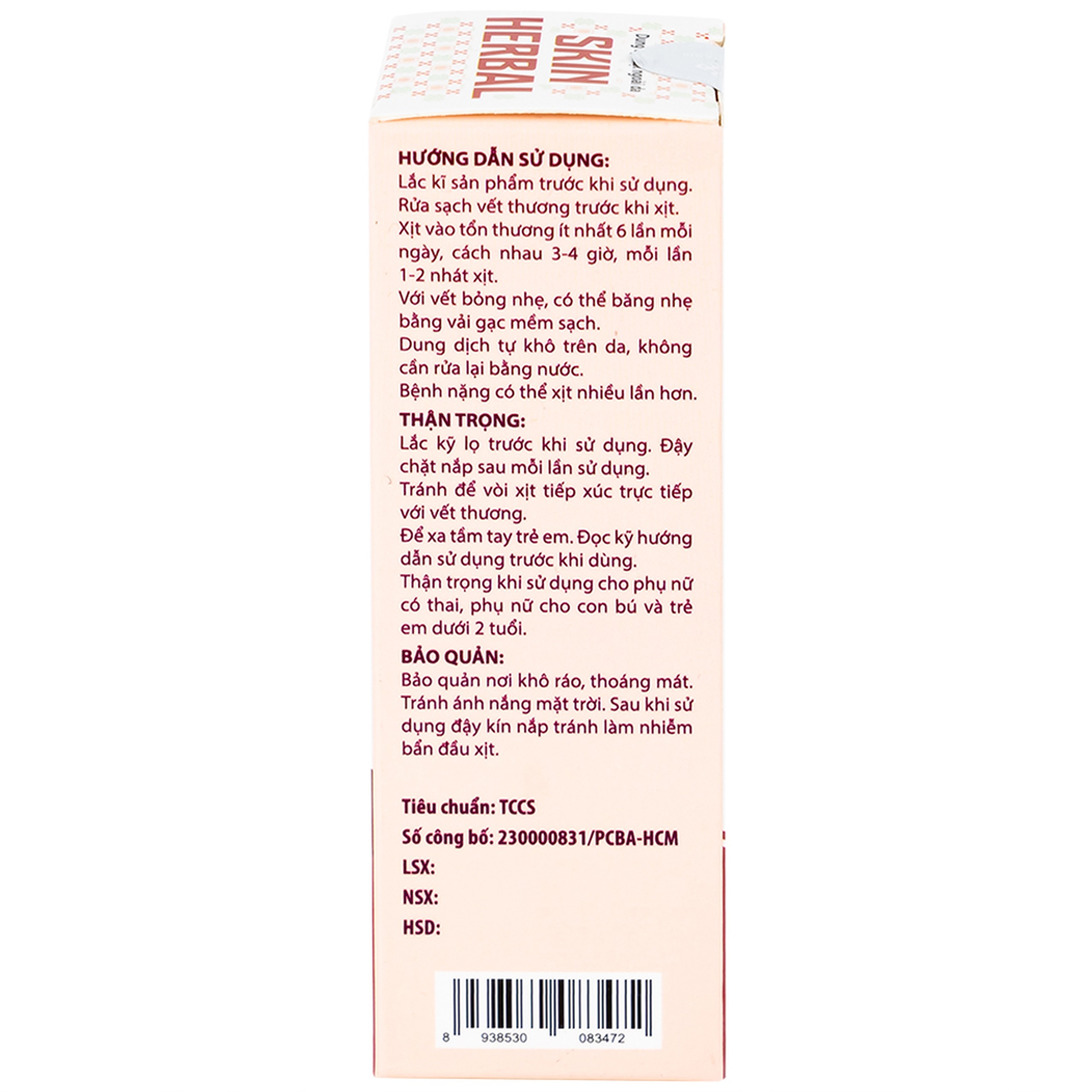 Xịt giảm ngứa, mề đay, chàm, vết bỏng nhẹ Skin Herbal 20ml