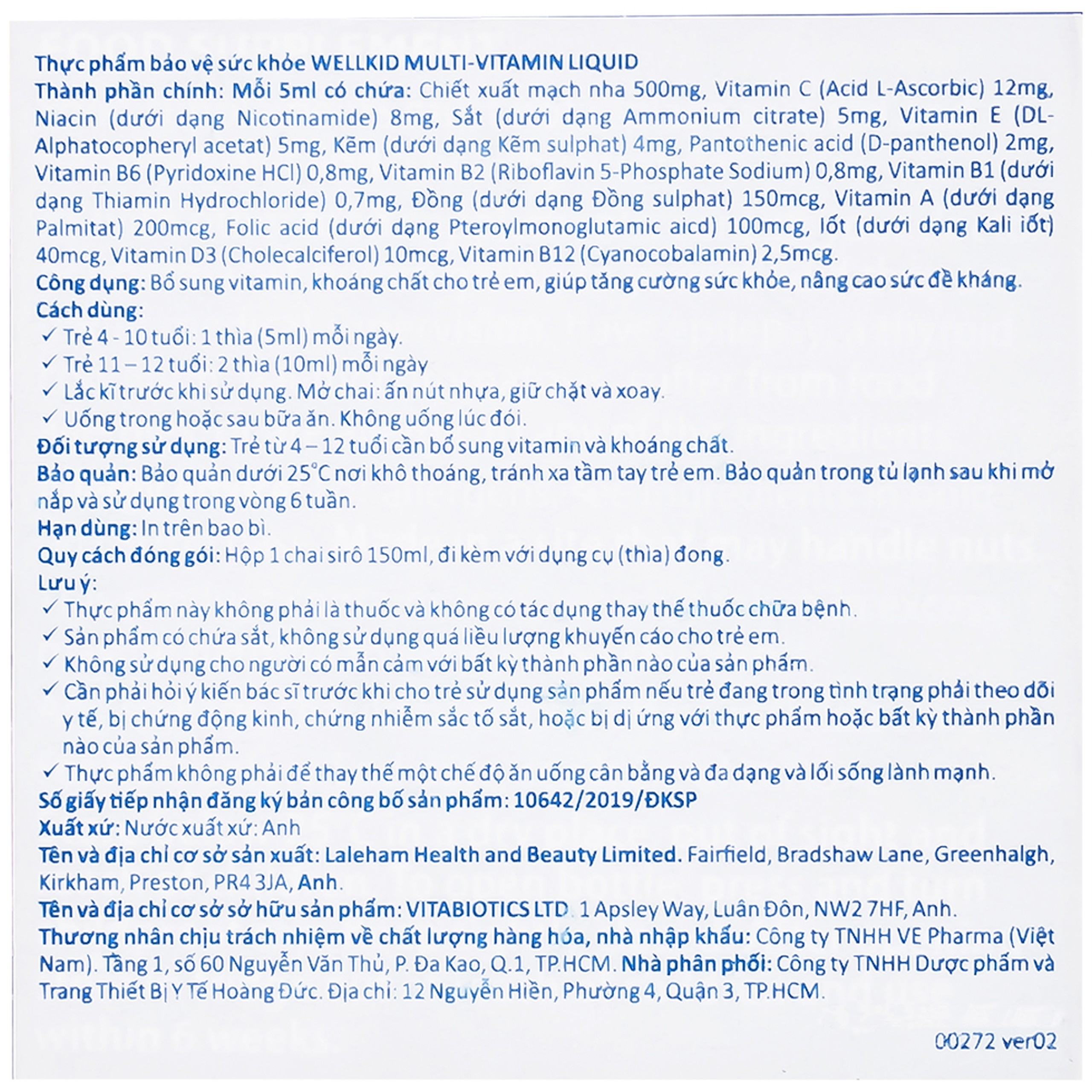 Siro bổ sung vitamin khoáng chất cho trẻ emWellKid Multi-Vitamin Liquid (150ml)