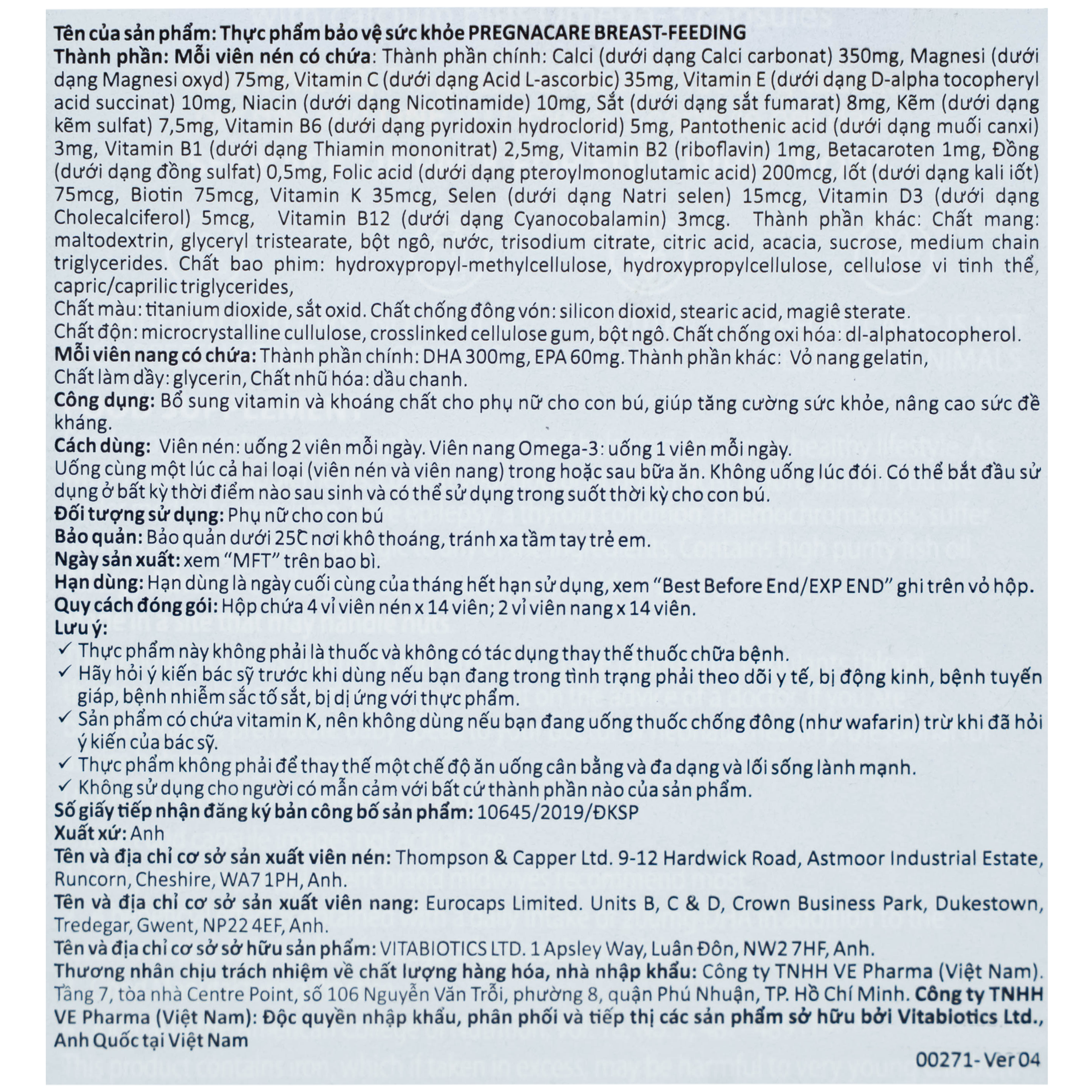 Viên bổ sung vitamin và khoáng chất cho phụ nữ cho con bú Vitabiotics Pregnacare Breast Feeding (6 vỉ x 14 viên)