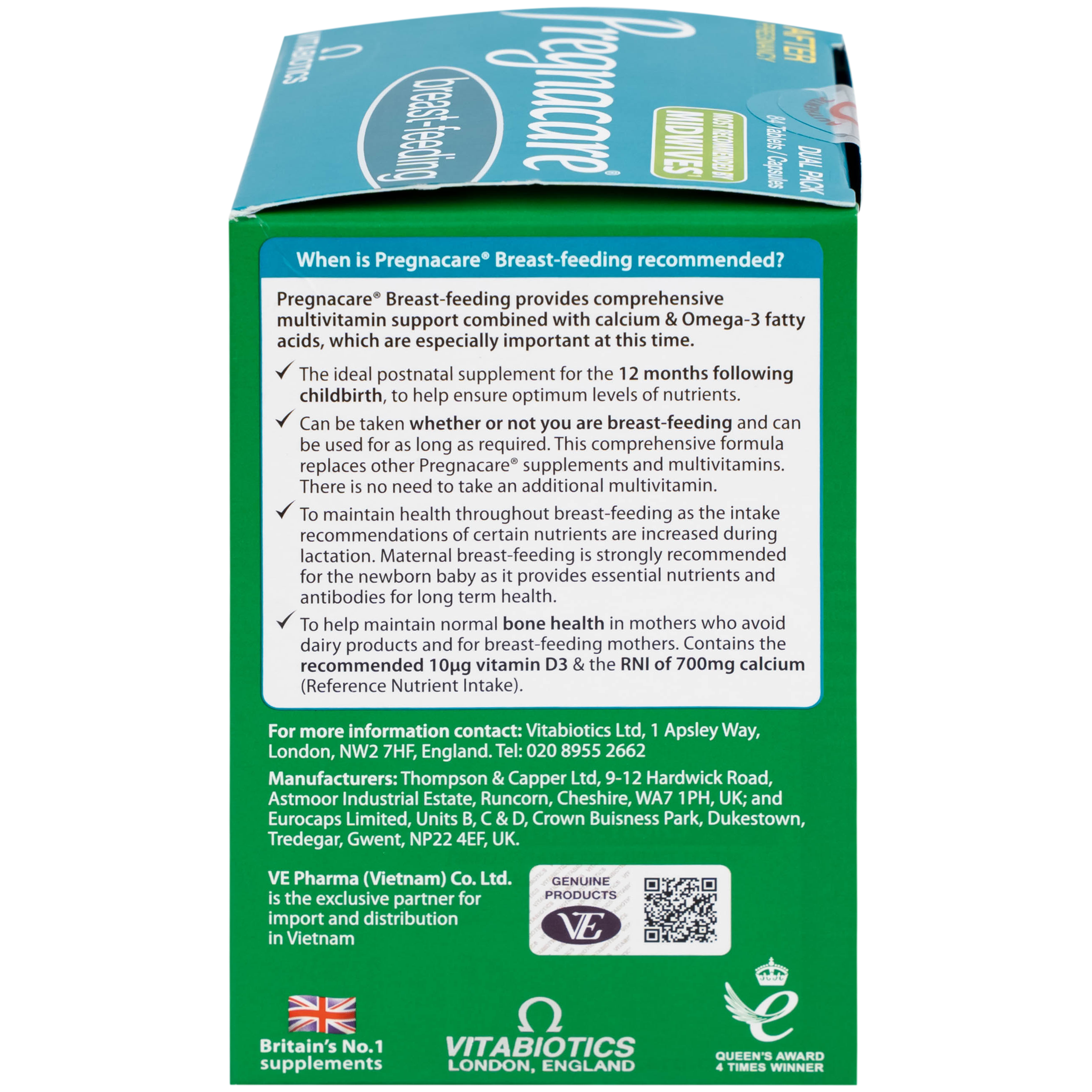 Viên bổ sung vitamin và khoáng chất cho phụ nữ cho con bú Vitabiotics Pregnacare Breast Feeding (6 vỉ x 14 viên)