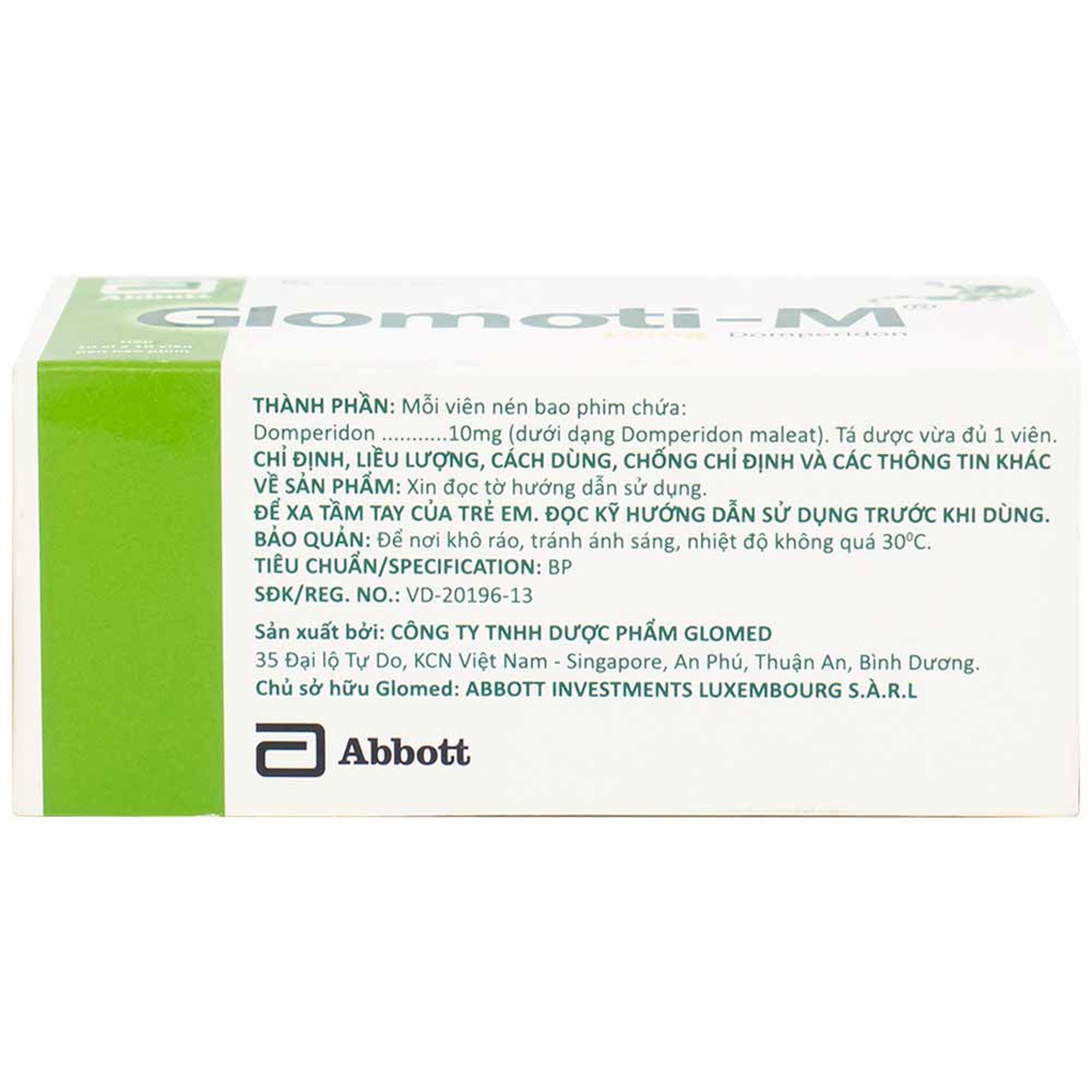 Thuốc Glomoti-M Glomed điều trị triệu chứng buồn nôn, nôn, chướng bụng (10 vỉ x 10 viên)