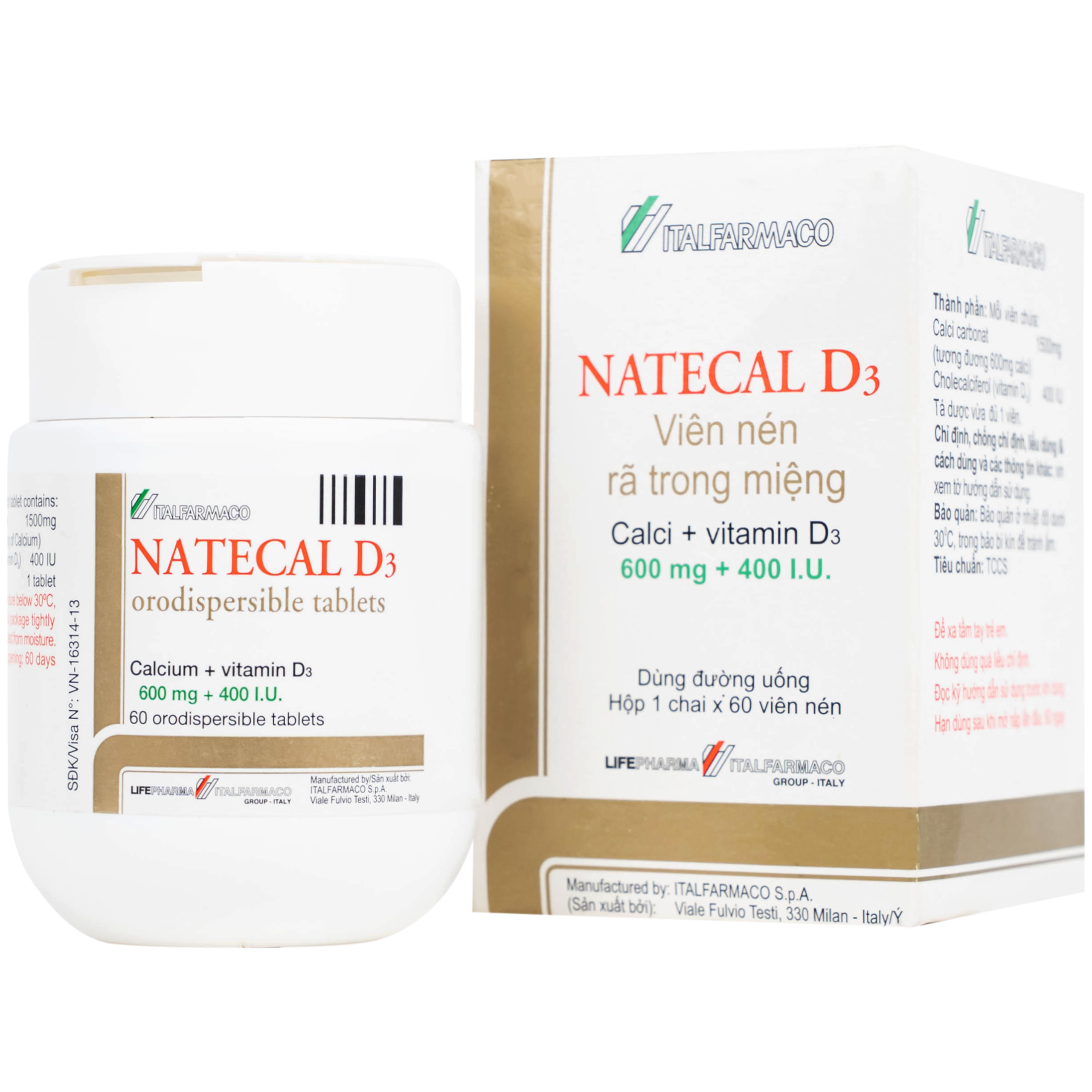 Viên nén Natecal D3 Italfarmaco điều trị và phục hồi thiếu vitamin D (60 viên)