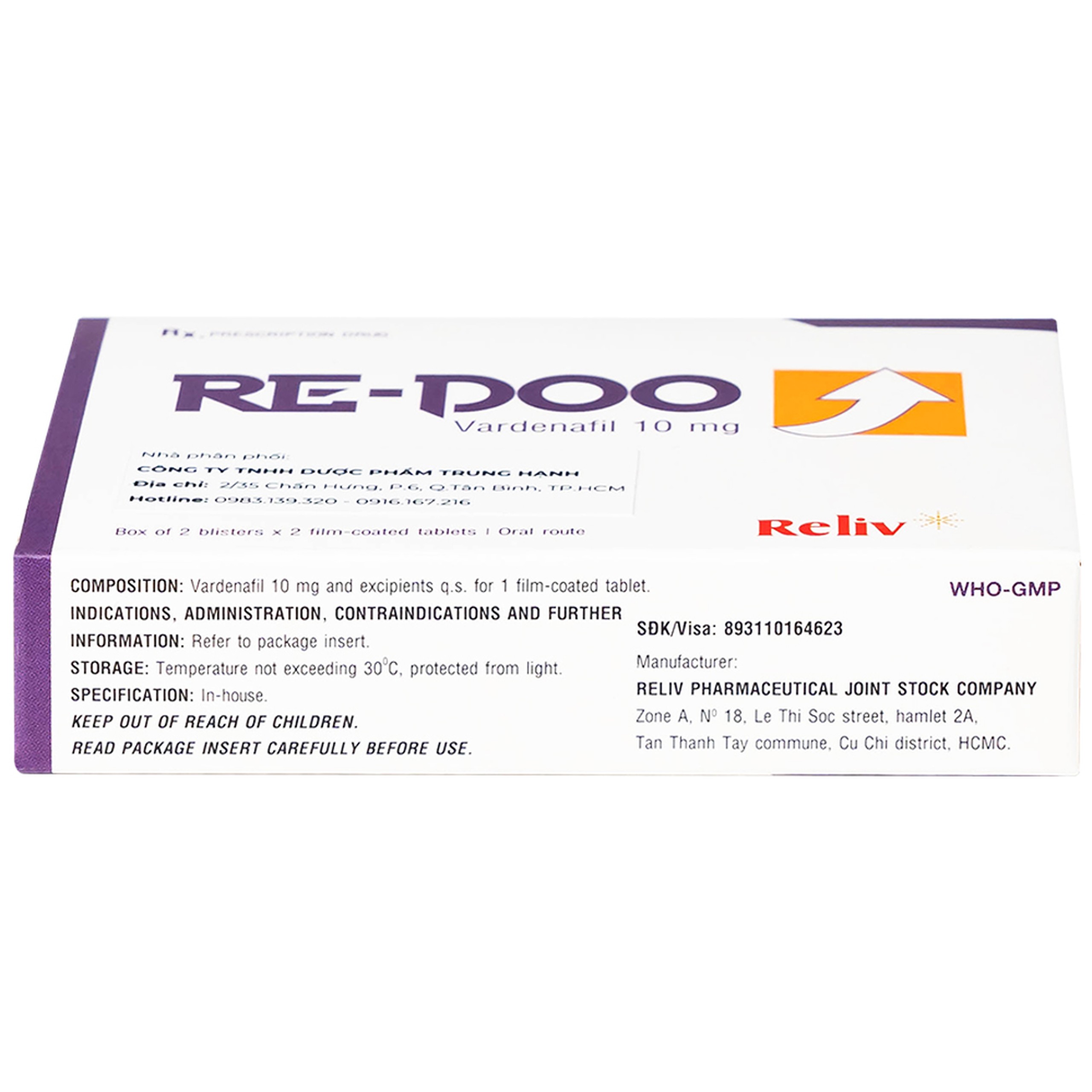 Thuốc Re-Doo 10mg Reliv điều trị rối loạn chức năng cương dương (2 vỉ x 2 viên)