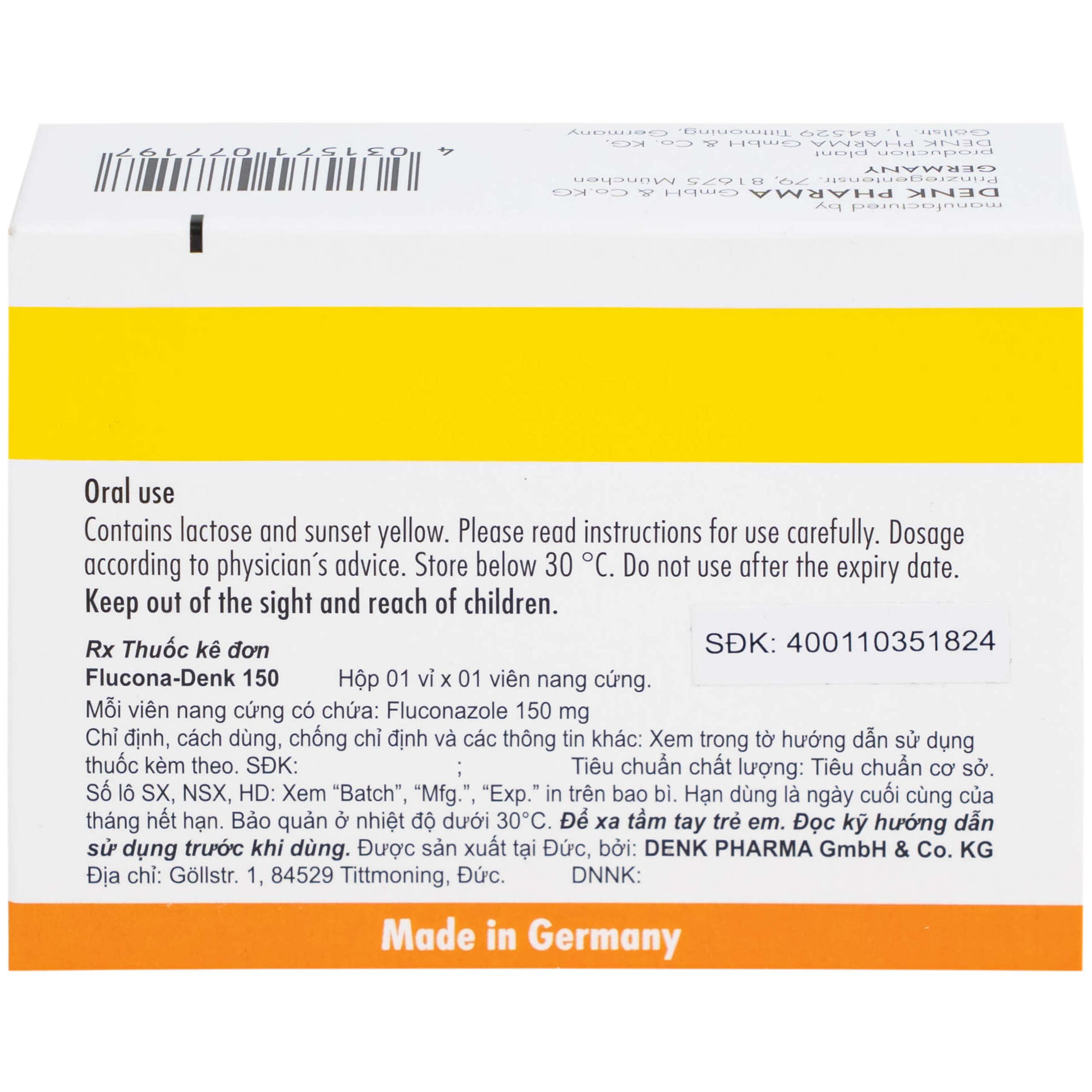 Thuốc Flucona-Denk 150mg điều trị nhiễm nấm candida ở người lớn (1 viên)