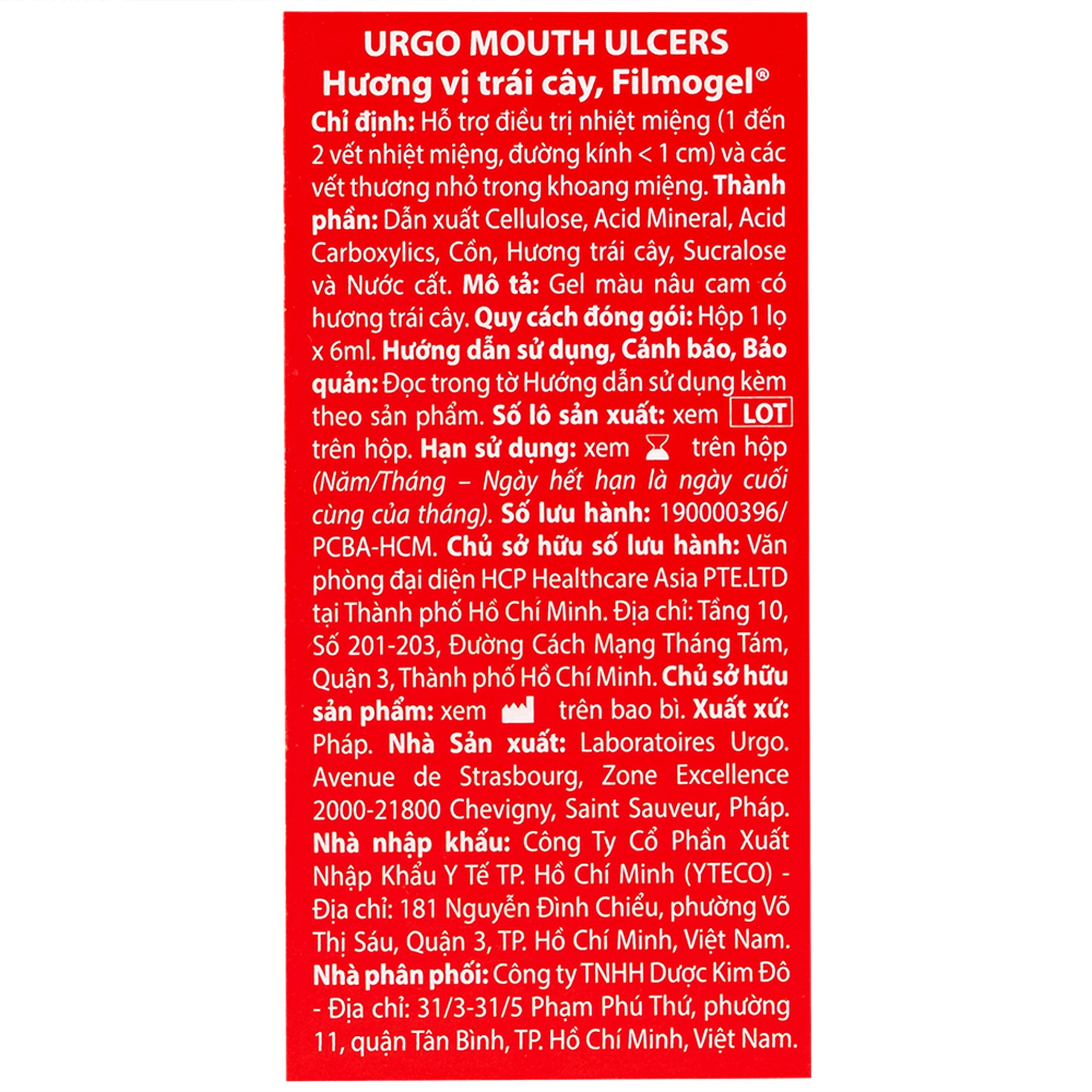 Gel bôi miệng Urgo Mouth Ulcers 6ml hỗ trợ trị nhiệt miệng, loét miệng