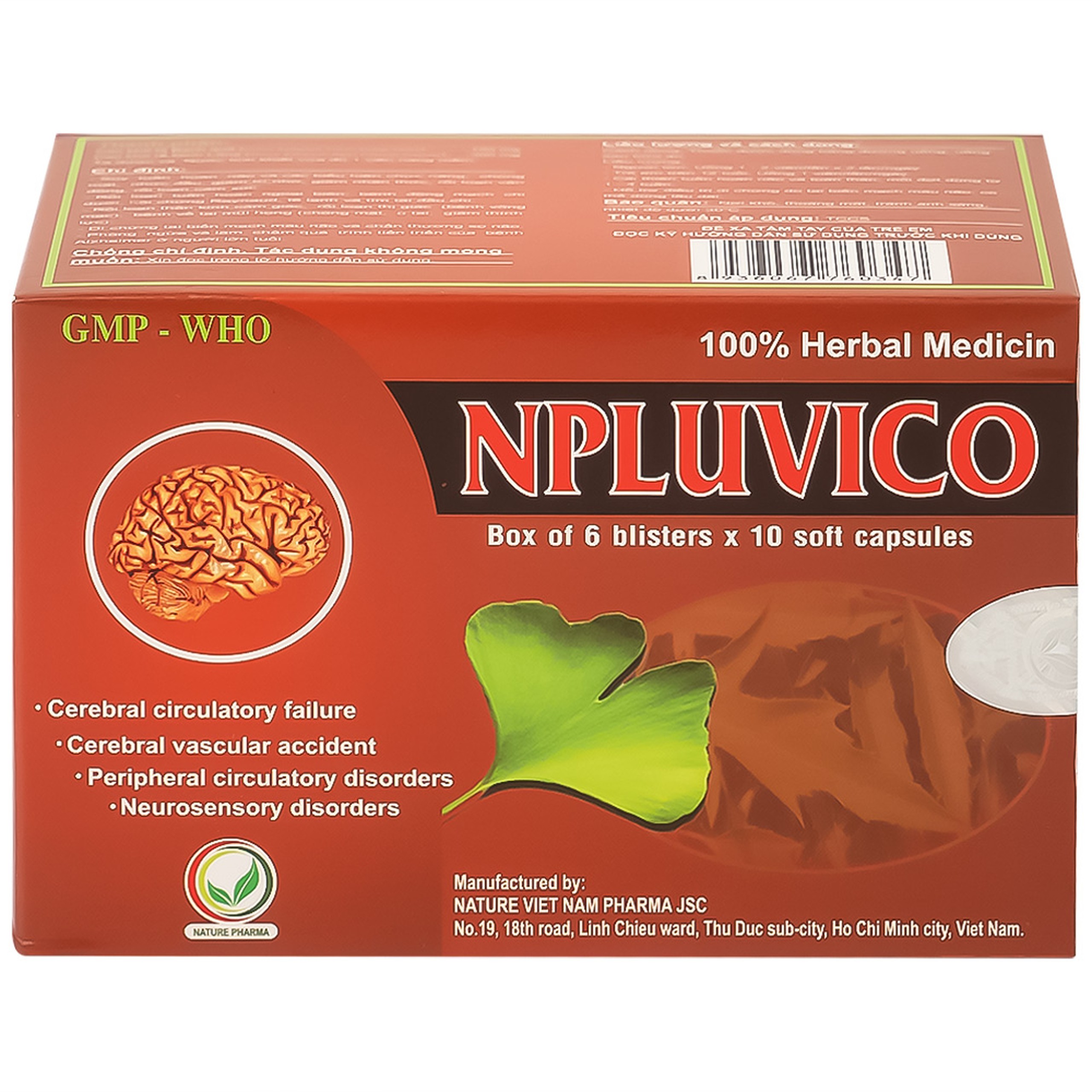 Thuốc Npluvico Nature điều trị suy tuần hoàn não (6 vỉ x 10 viên)