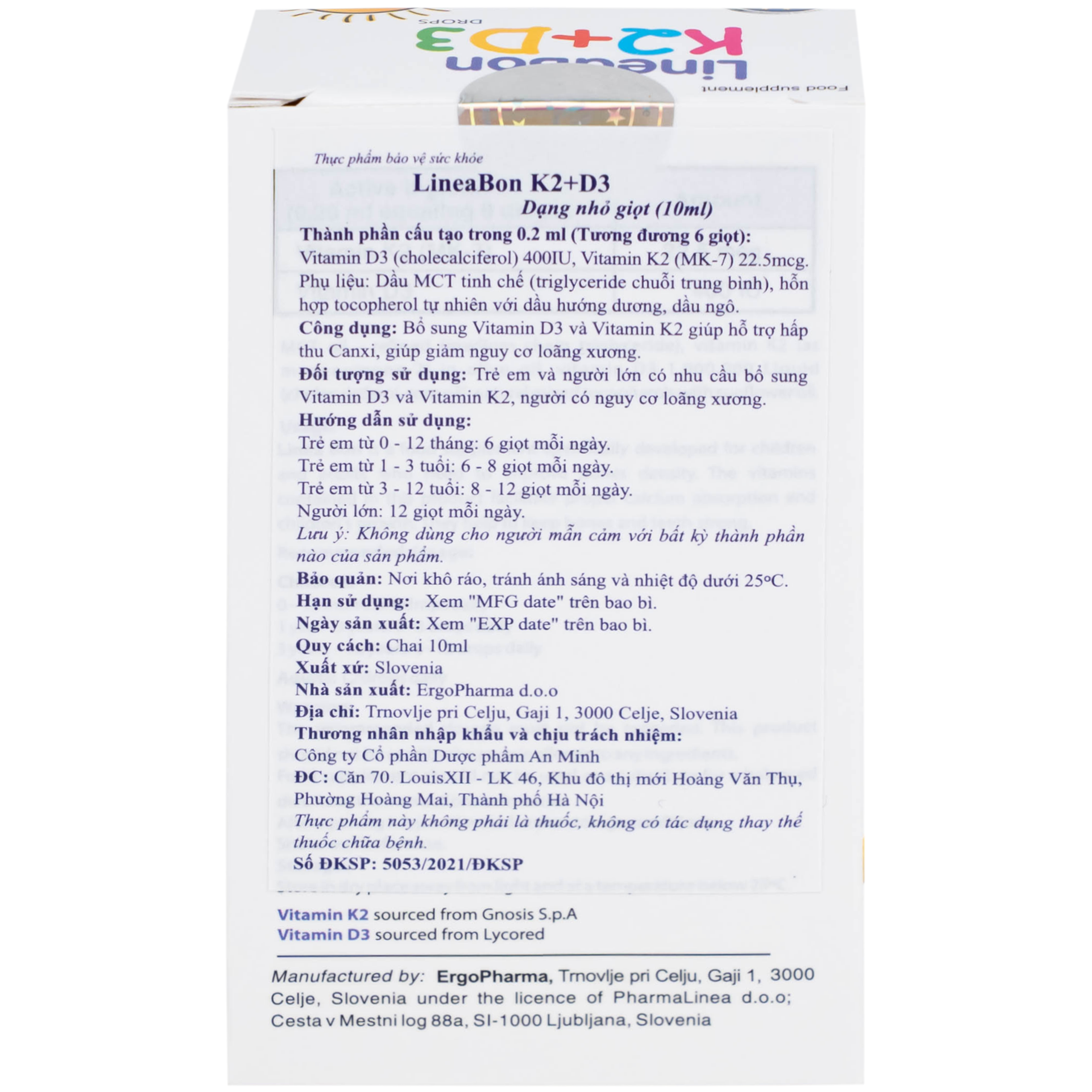 Dung dịch LineaBon K2+D3 ErgoPharm hỗ trợ bổ sung Vitamin (10ml)
