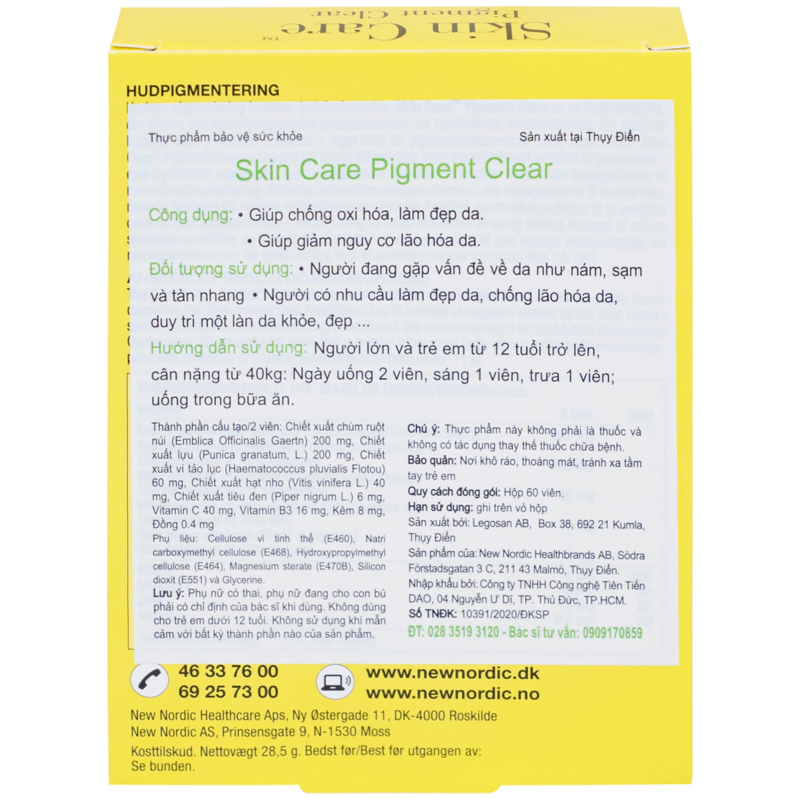 Viên uống giúp làm đẹp da, chống oxi hóa và giảm lão hóa da Skin Care Pigment Clear New Nordic (2 vỉ x 30 viên)
