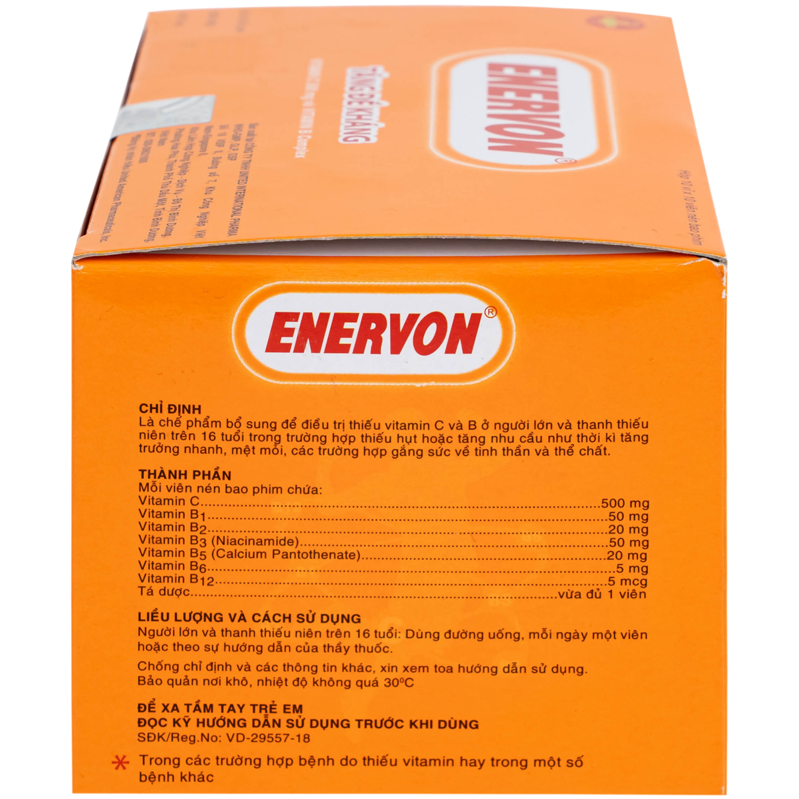 Thuốc Enervon United điều trị thiếu Vitamin C và B (10 vỉ x 10 viên)