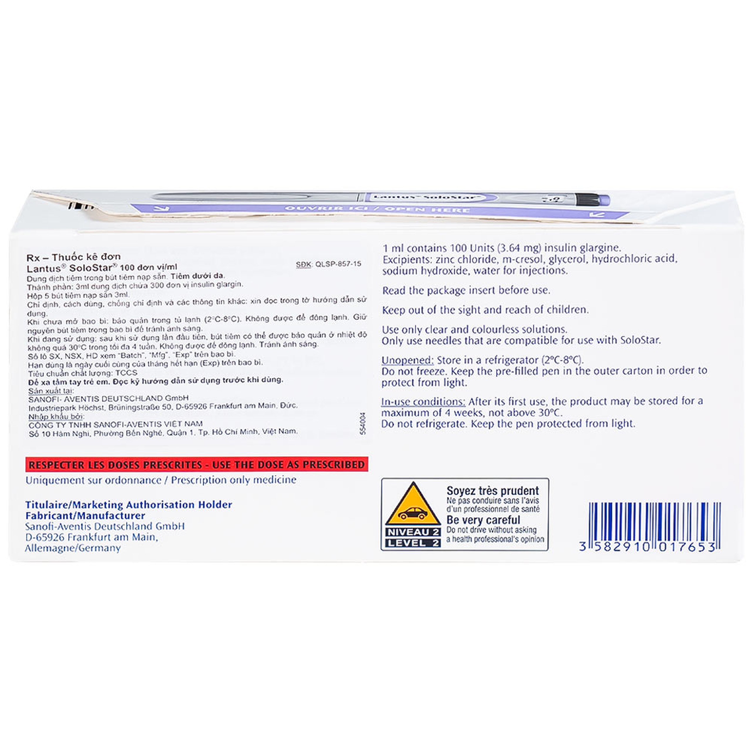 Bút tiêm Lantus SoloStar 100 Units/ml điều trị đái tháo đường (5 cây x 3ml)