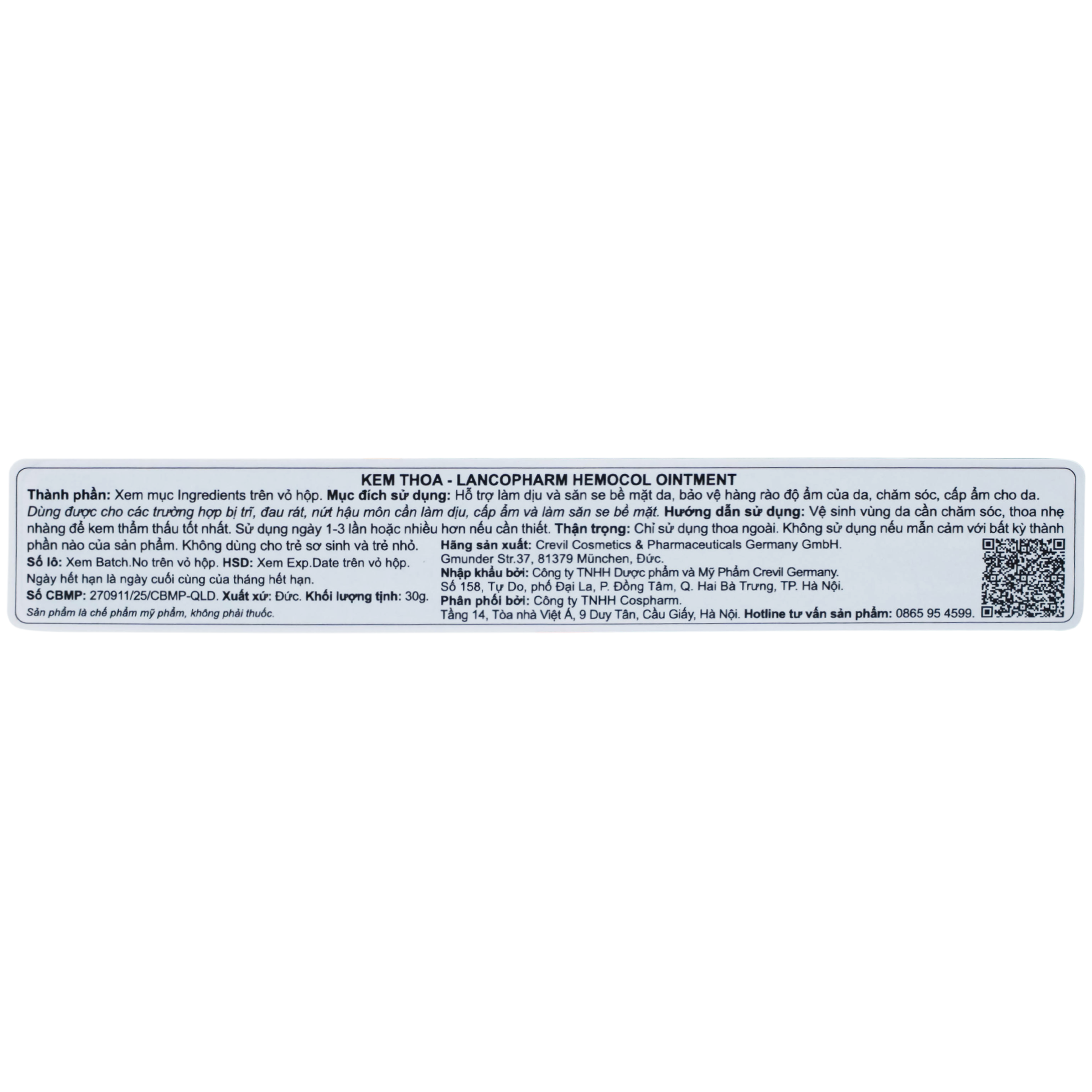 Kem bôi trĩ Hemocol Ointment Lancopharm kháng khuẩn, làm dịu (30g)