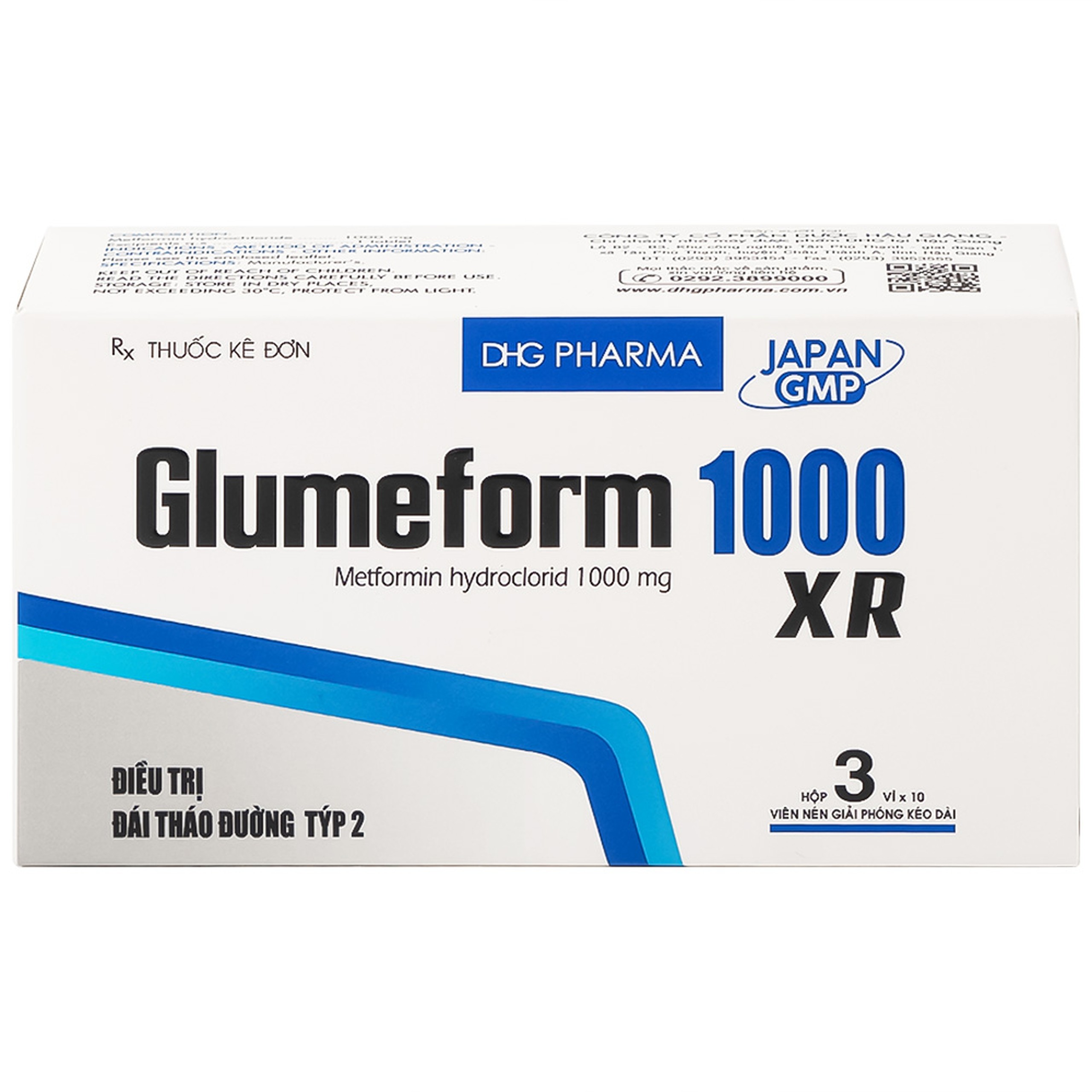 Thuốc Glumeform 1000 XR DHG điều trị đái tháo đường típ 2 (3 vỉ x 10 viên)