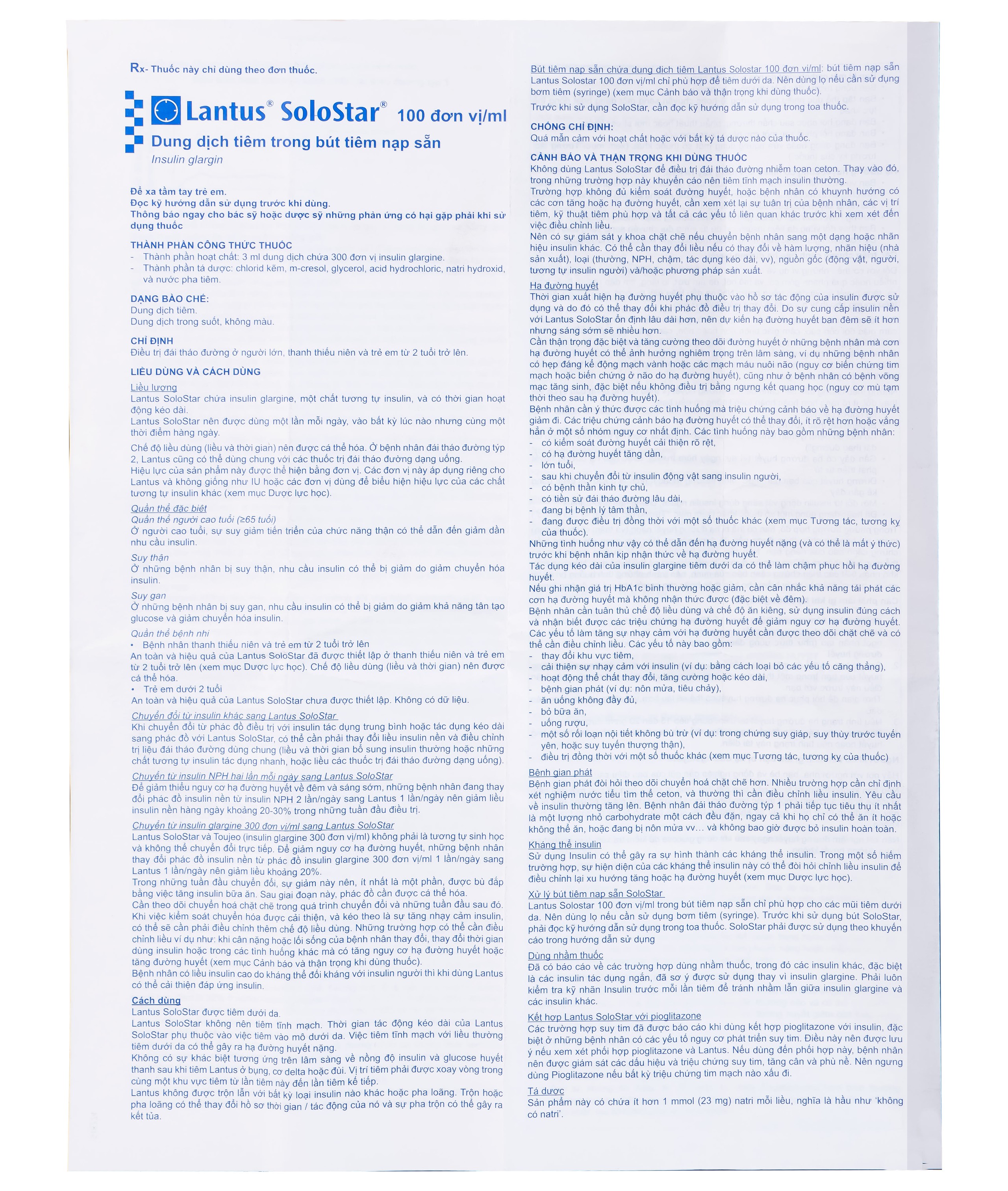 Bút tiêm Lantus SoloStar 100 Units/ml điều trị đái tháo đường (5 cây x 3ml)