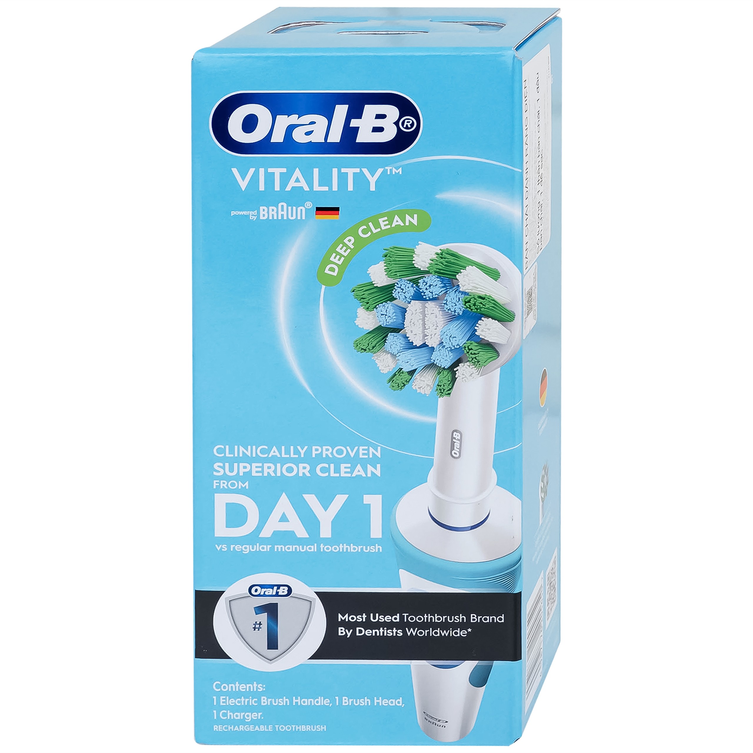 Bàn chải điện Oral-B Vitality Ultrathin D12.513 giúp làm sạch mảng bám trên răng, loại bỏ các vết ố răng