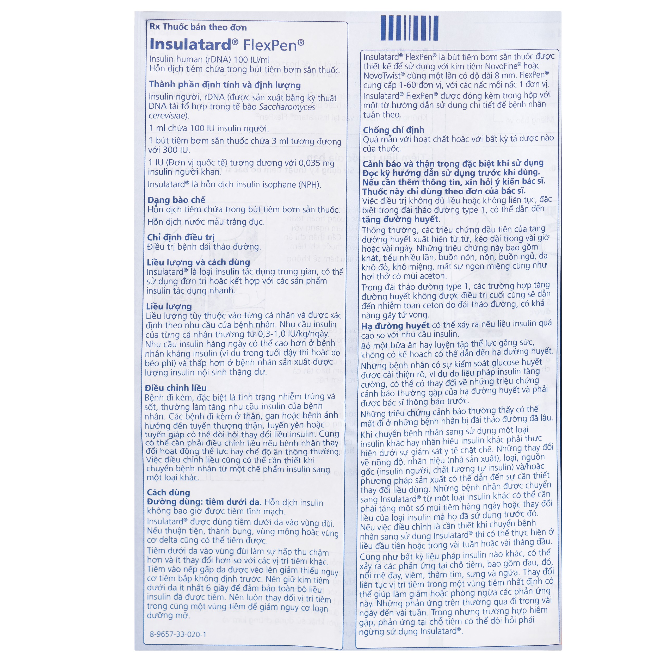 Bút tiêm Insulatard FlexPen 100IU/ml Novo Nordisk điều trị bệnh đái tháo đường (5 cây)