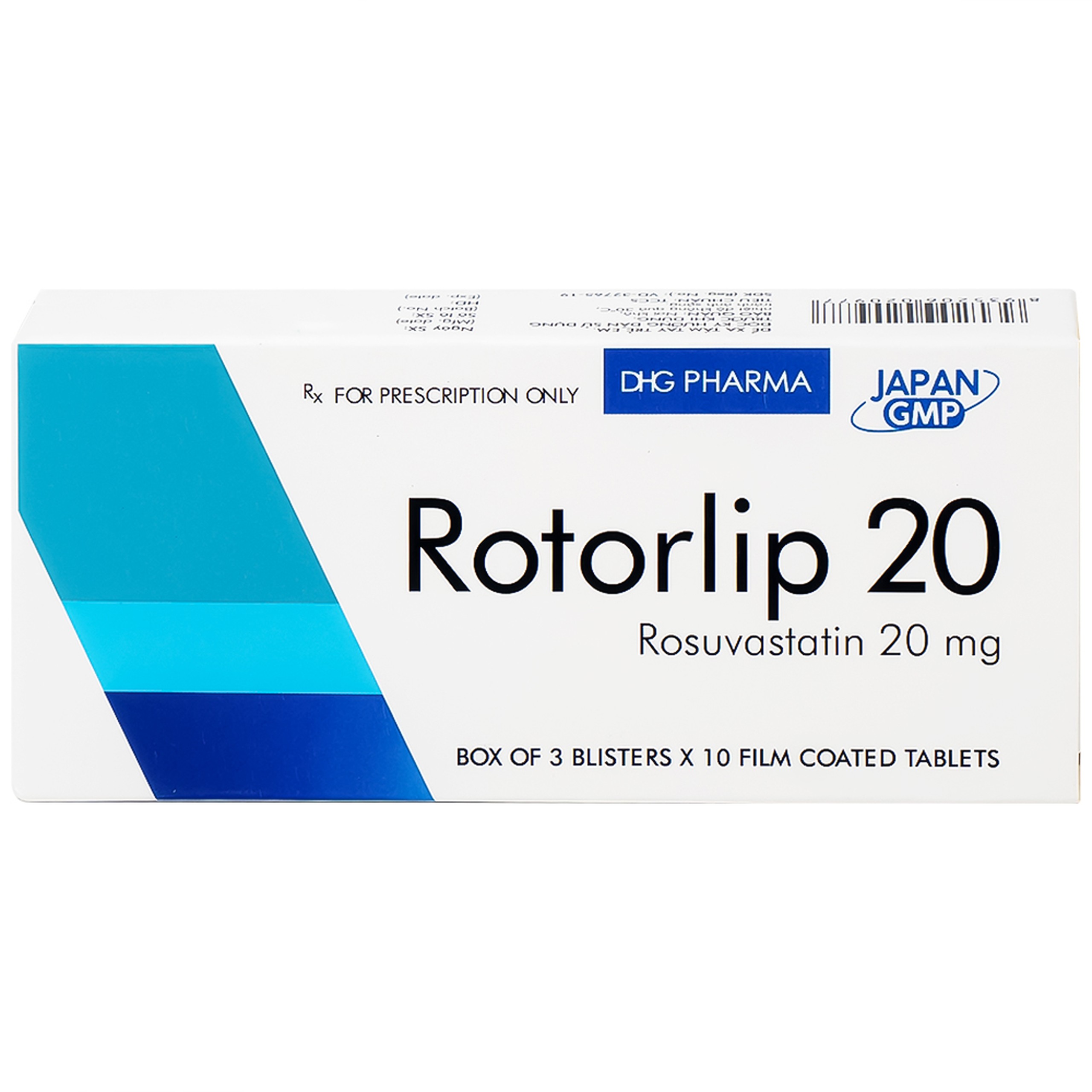 Thuốc Rotorlip 20 DHG điều trị tăng cholesterol máu, dự phòng biến cố tim mạch (3 vỉ x 10 viên)