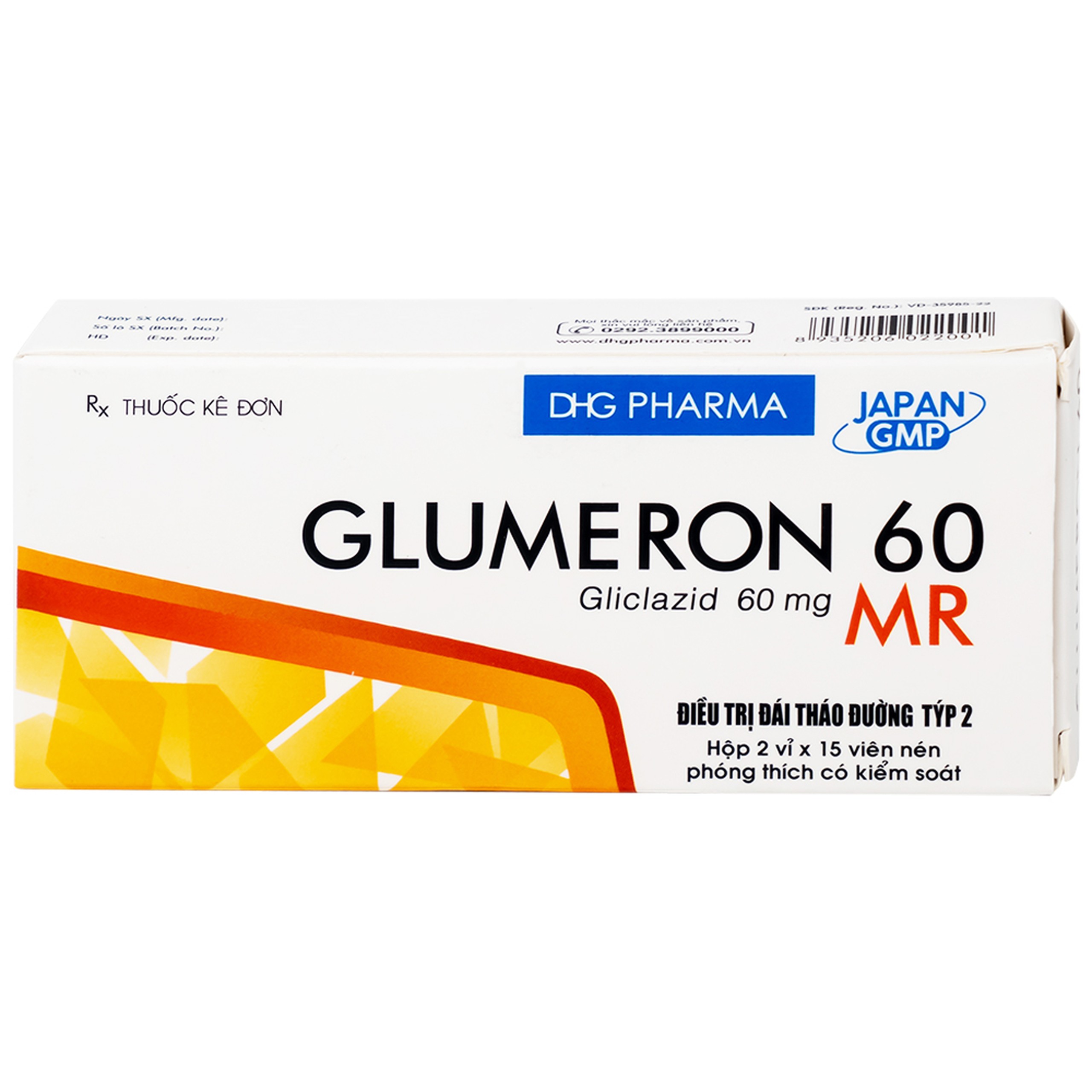 Thuốc Glumeron 60 MR DHG điều trị đái tháo đường típ 2 (2 vỉ x 15 viên)