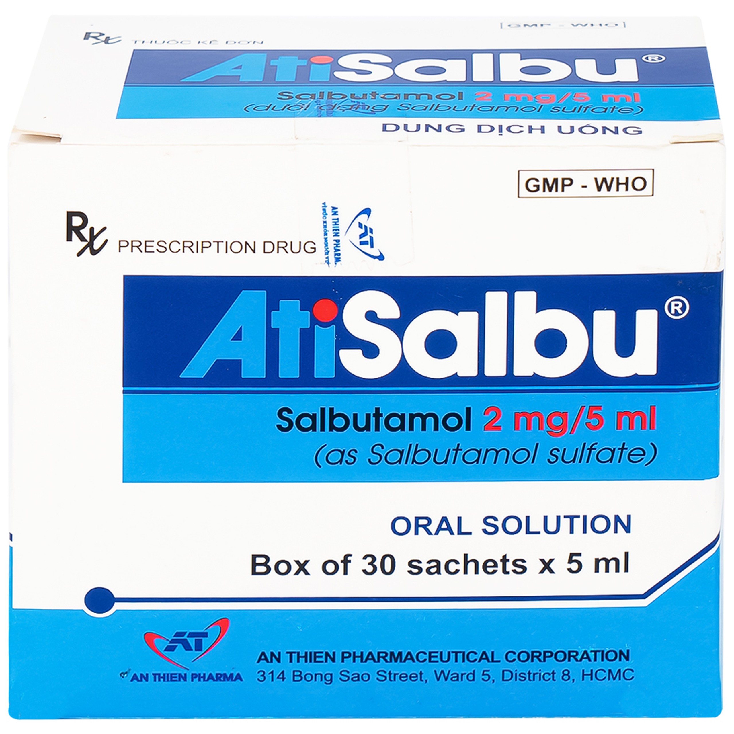 Dung dịch uống Atisalbu 5ml An Thiên điều trị co thắt phế quản do hen, viêm phế quản mãn tính (30 gói)