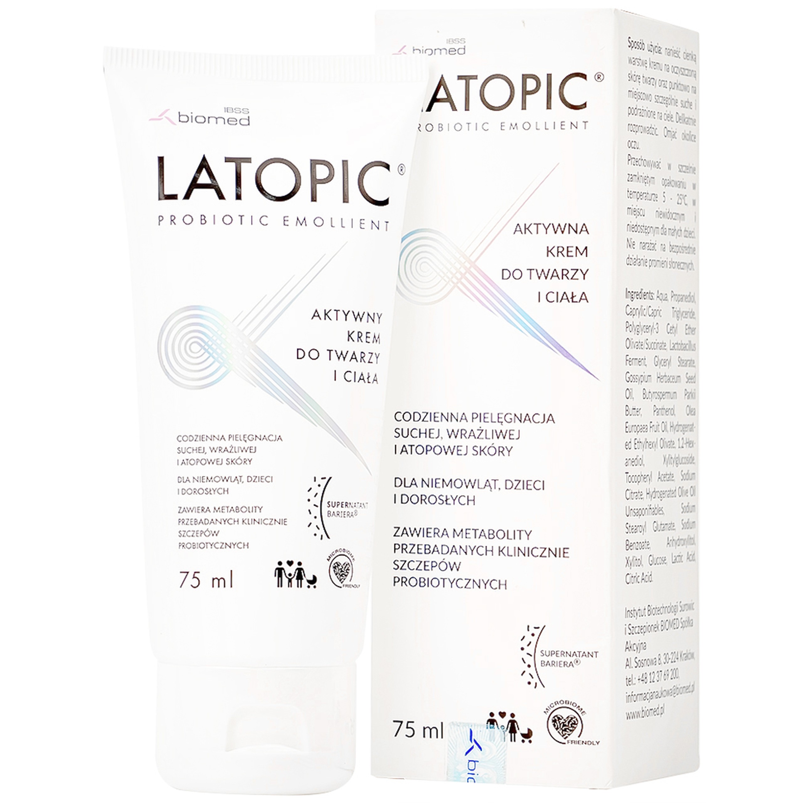 Kem bôi Latopic Probiotic Emollient Active Face and Body Cream dưỡng ẩm, dịu ngứa cho da dị ứng/kích ứng (75ml)