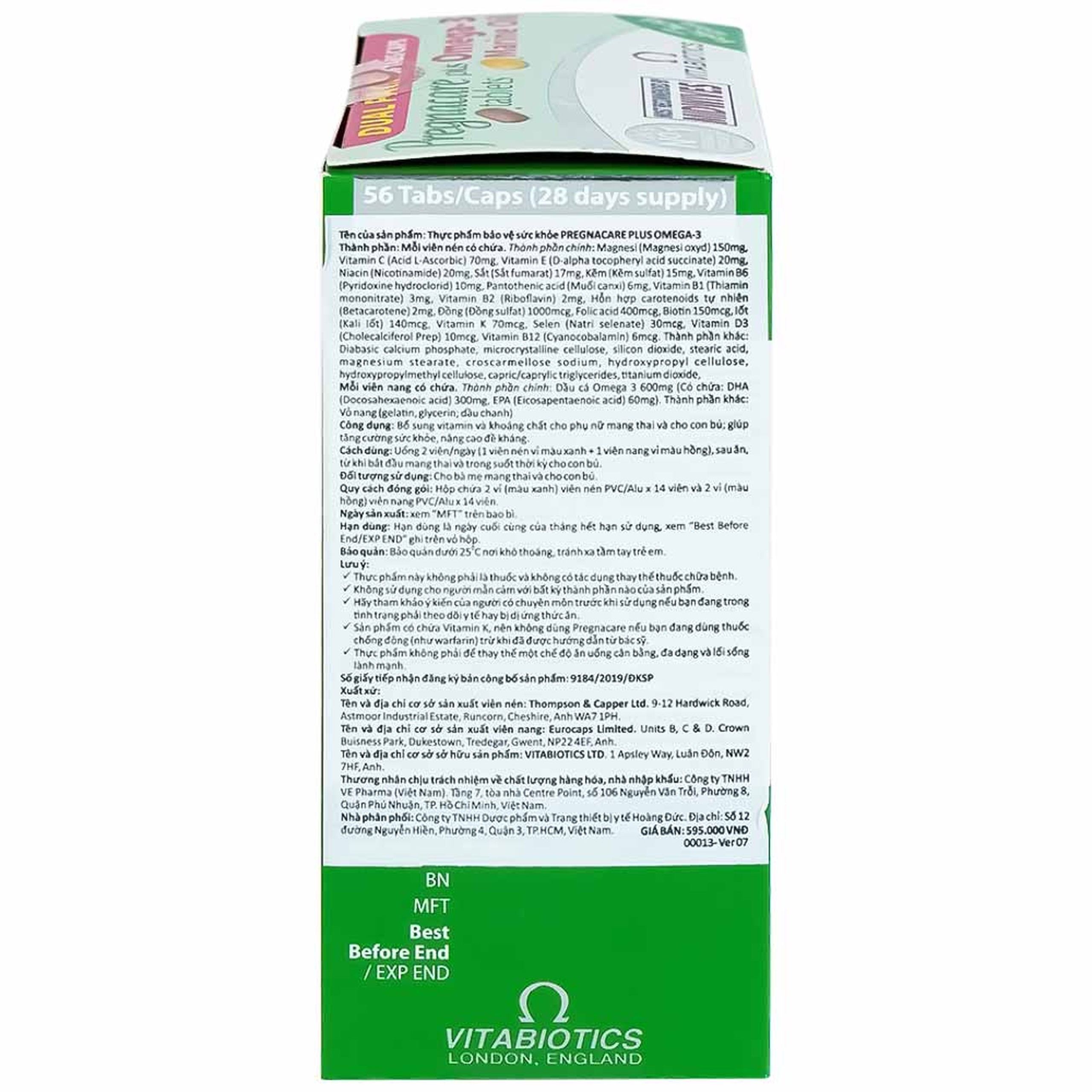 Viên uống Pregnacare Plus Omega-3 Vitabiotics bổ sung Vitamin, Omega-3 và khoáng chất (56 viên)