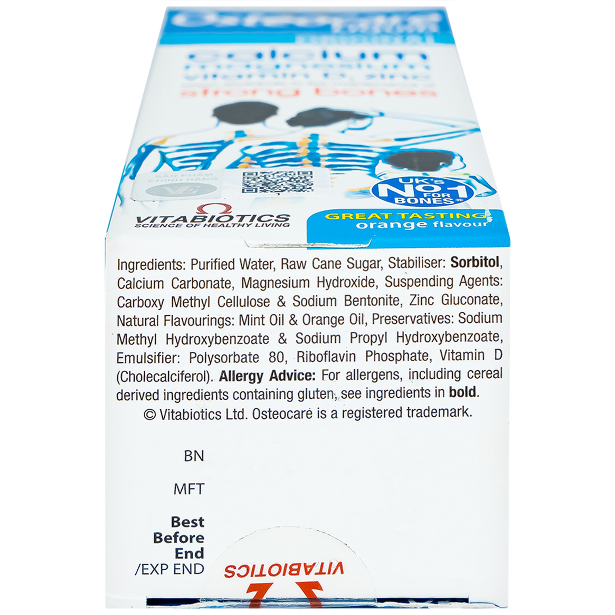 Dung dịch Osteocare Liquid Vitabiotics bổ sung canxi, magiê, vitamin D, kẽm giúp xương chắc khỏe (200ml)