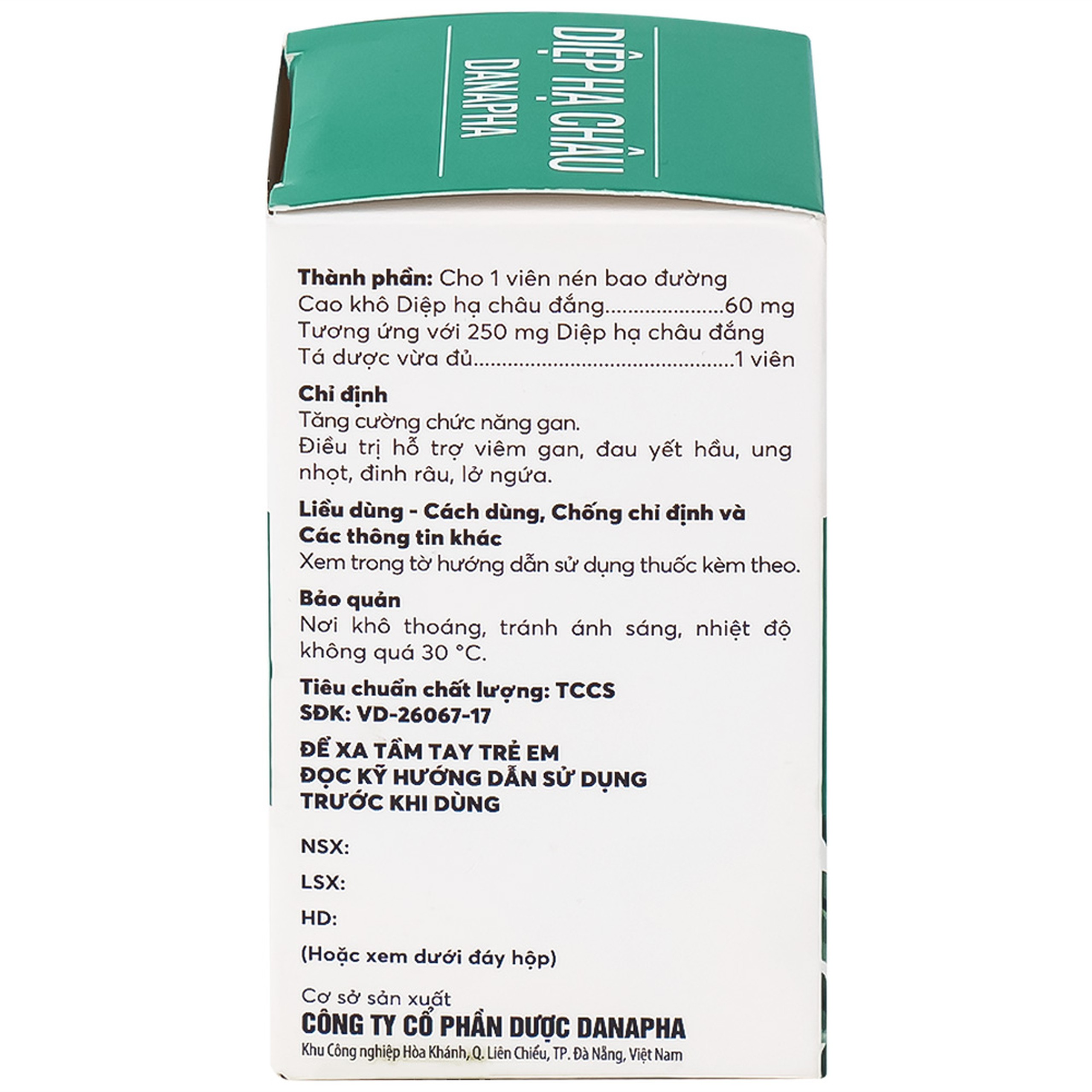 Thuốc Diệp Hạ Châu Danapha tăng cường chức năng gan (90 viên)