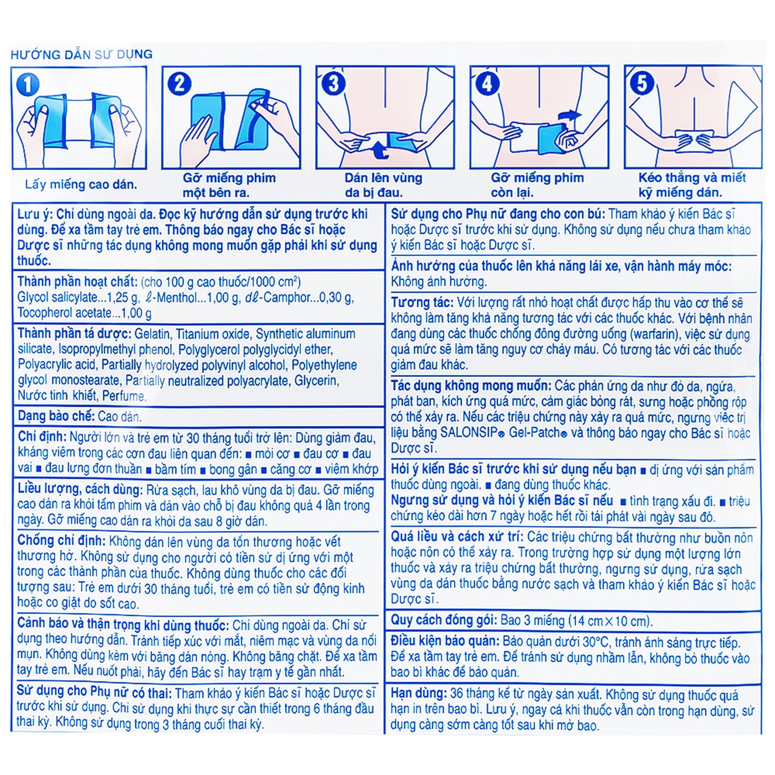 Cao dán Salonsip Gel - Patch Hisamitsu giảm đau, kháng viêm do mỏi cơ, đau cơ (8 gói x 3 miếng)